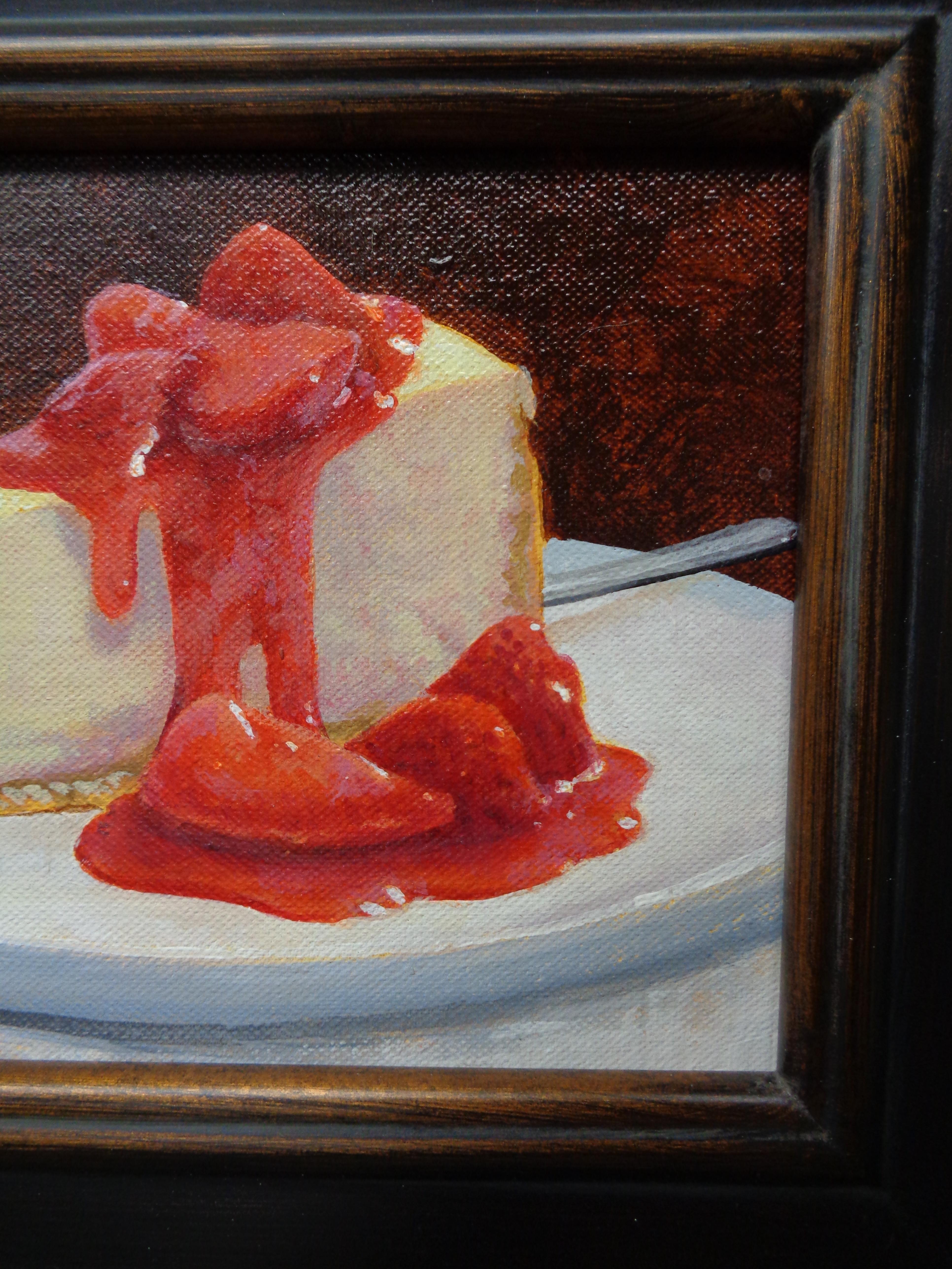 Pittura contemporanea di dessert di Michael Budden, Cheesecake alla fragola in vendita 2