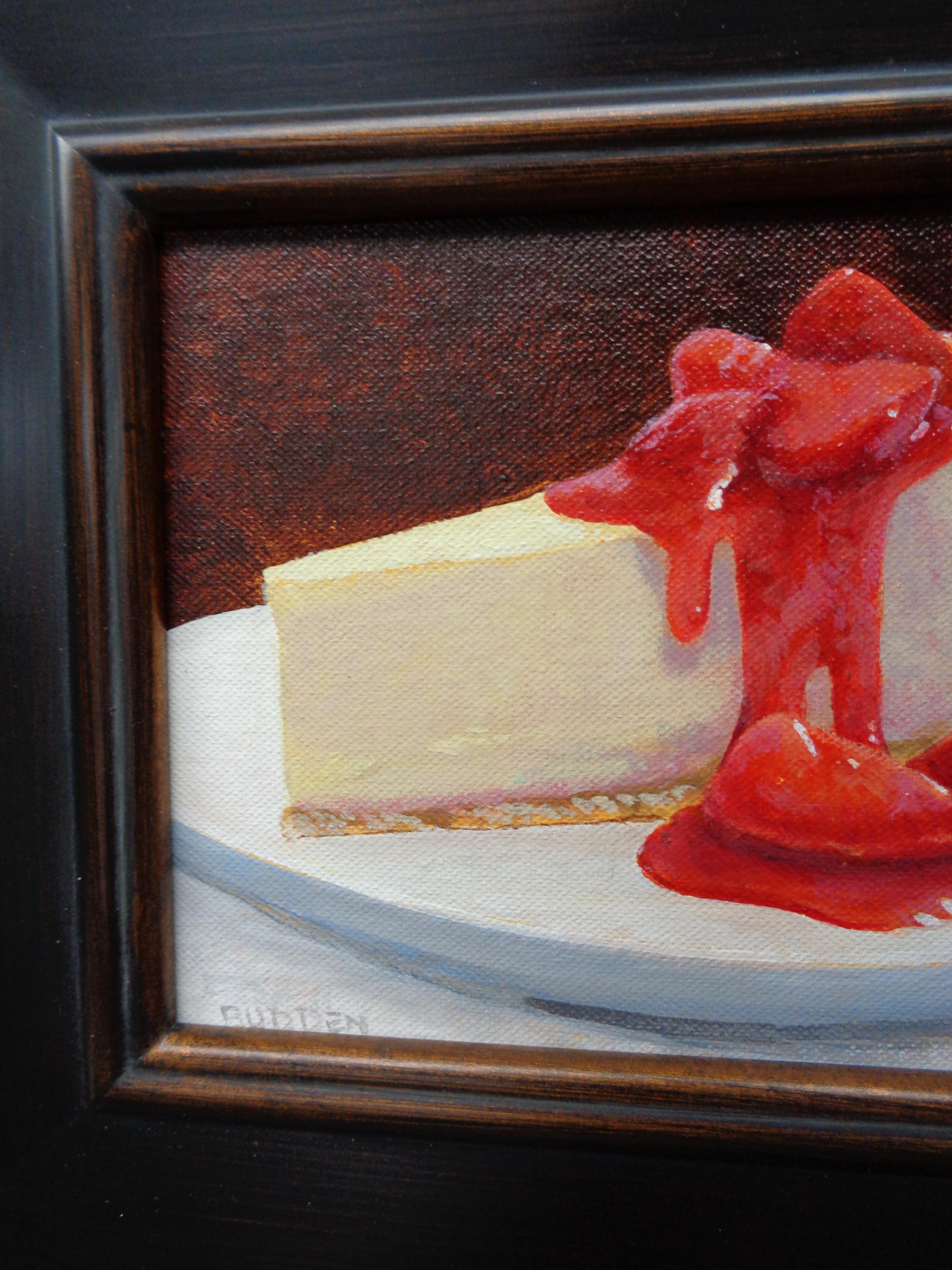 Pittura contemporanea di dessert di Michael Budden, Cheesecake alla fragola in vendita 3
