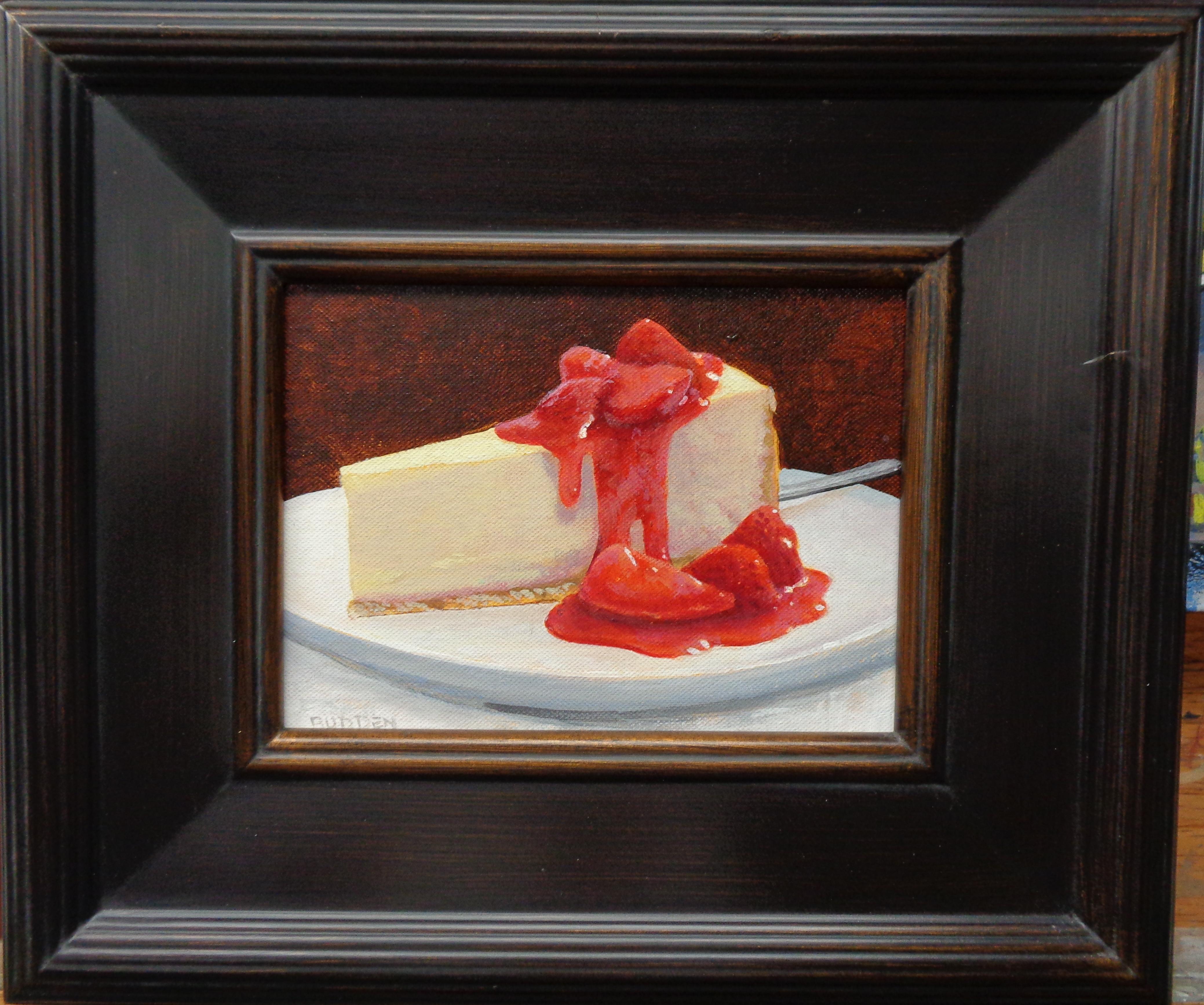 Strawberry Cheesecake
6x8 unframed, 11.5 x 13.5 framed
An acrylic painting on canvas by award winning contemporary artist Michael Budden that showcases a piece of strawberry cheesecake. Painting is new and frame shows age.
ARTIST'S STATEMENT
I have