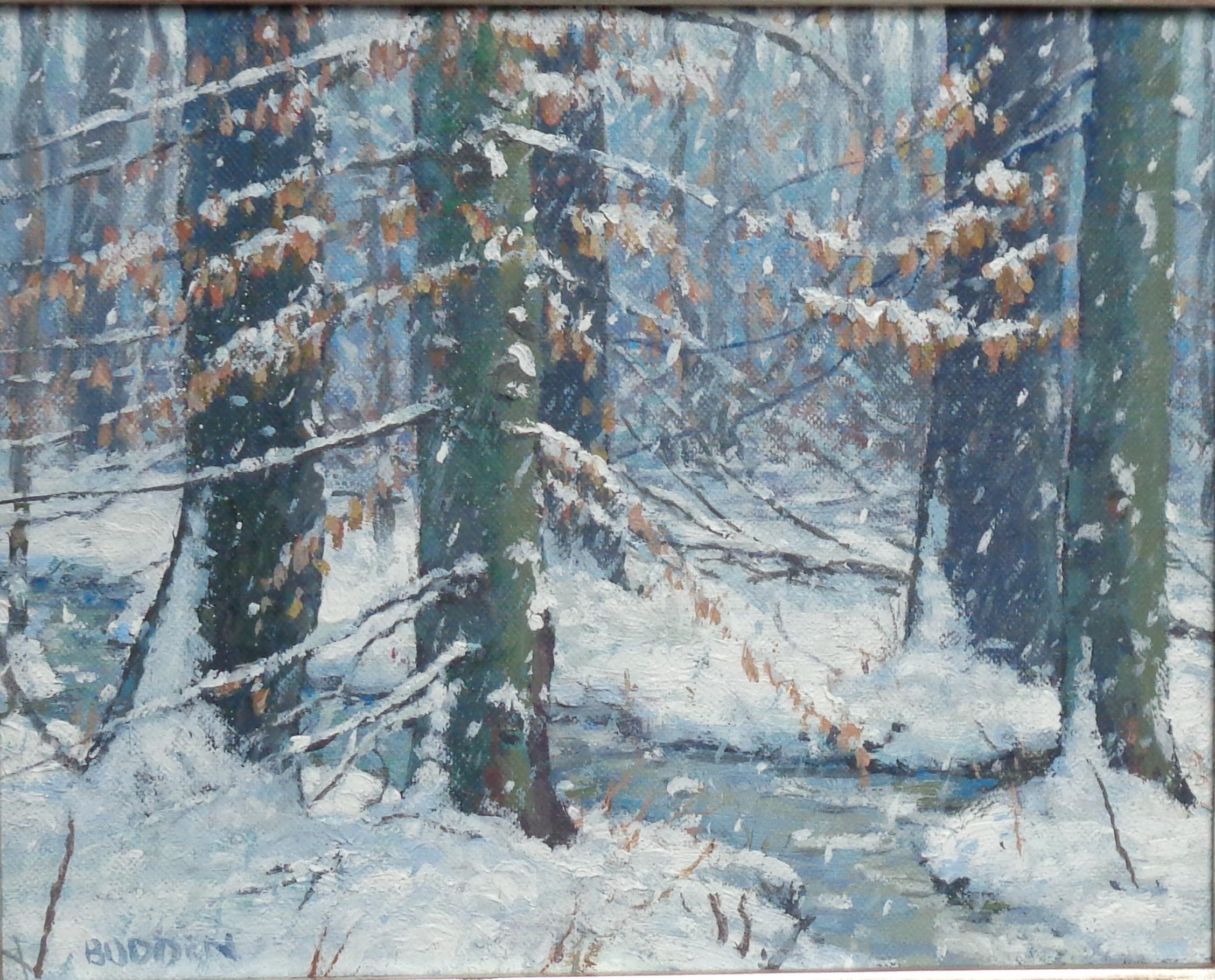  Contemporary Landscape Winter Snow Scene Oil Painting by Michael Budden For Sale 1