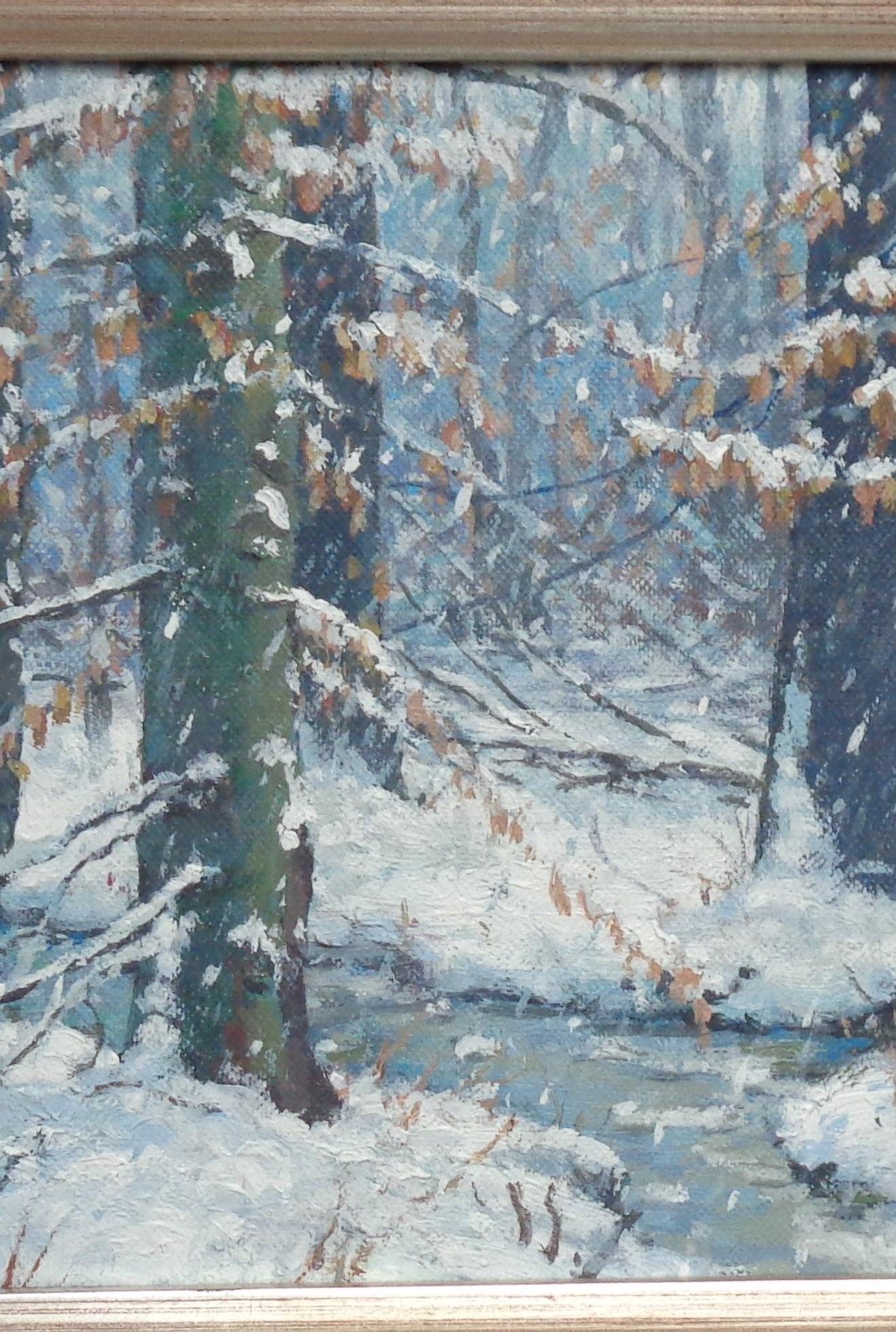  Contemporary Landscape Winter Snow Scene Oil Painting by Michael Budden For Sale 3