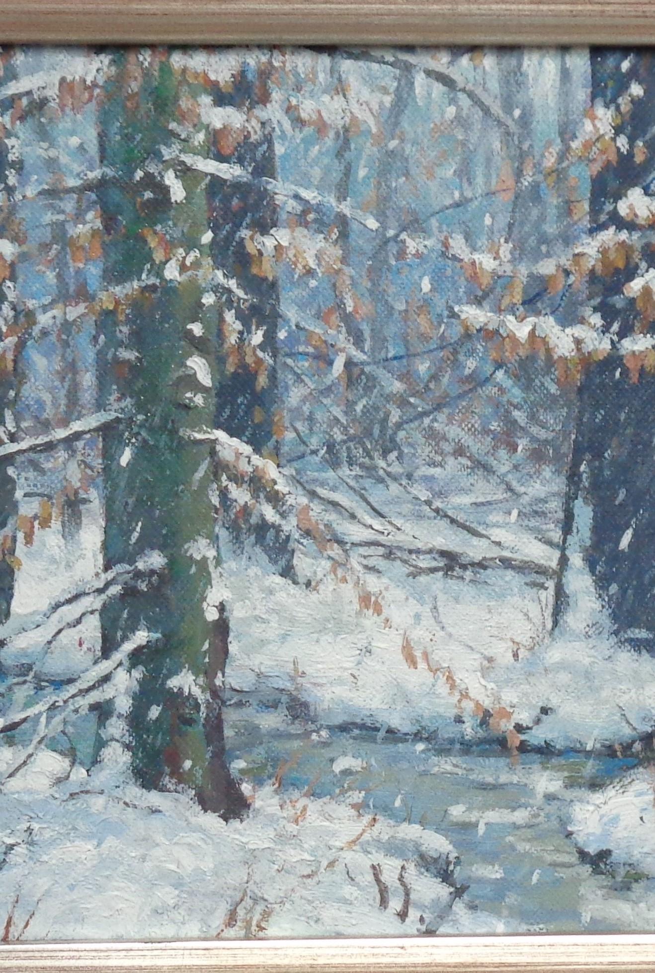 Paesaggio contemporaneo A. Winter Snow dipinto ad olio da Michael Budden in vendita 3