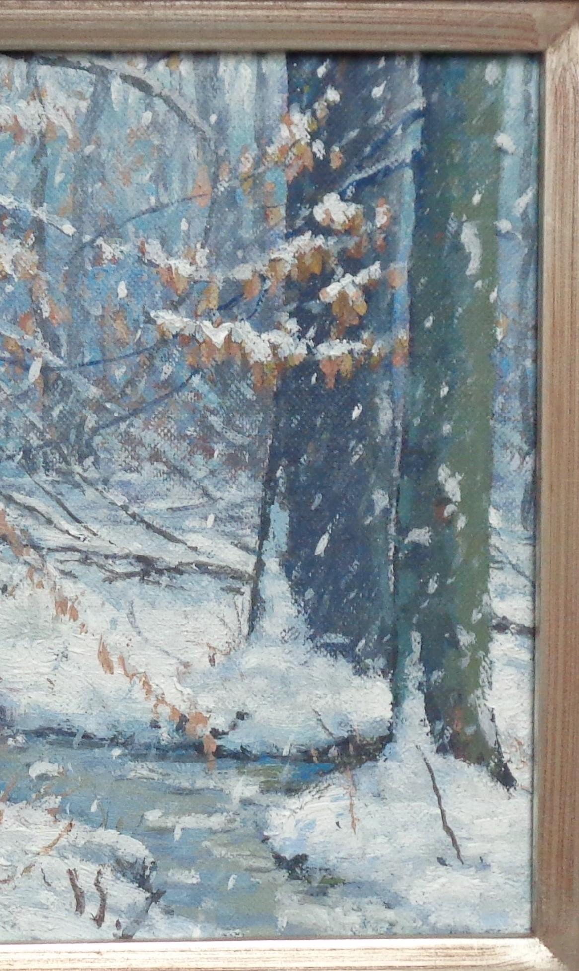 Paesaggio contemporaneo A. Winter Snow dipinto ad olio da Michael Budden in vendita 4