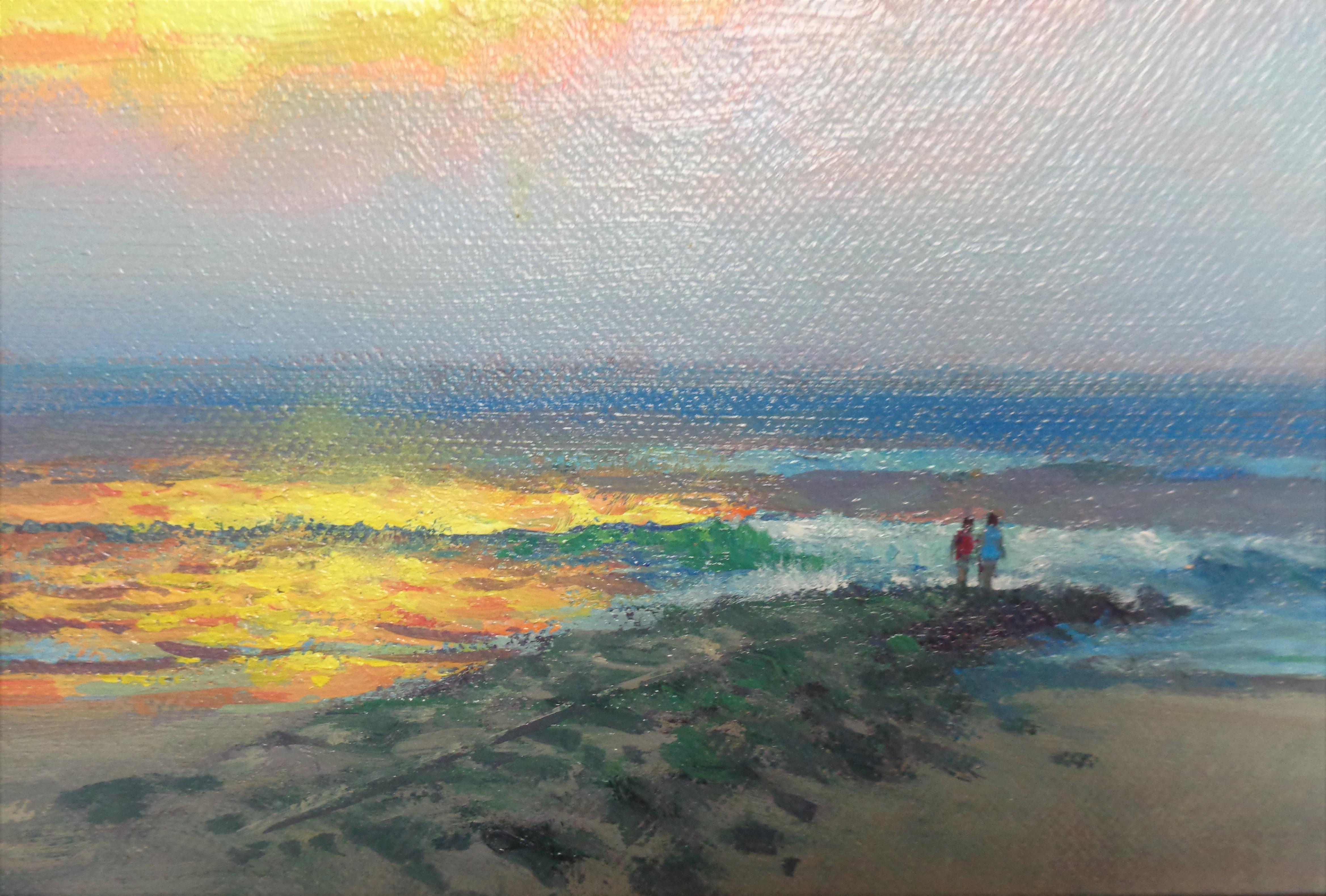 Paisaje marino contemporáneo Pintura al óleo Serie Amanecer de Michael Budden Jetty en venta 1