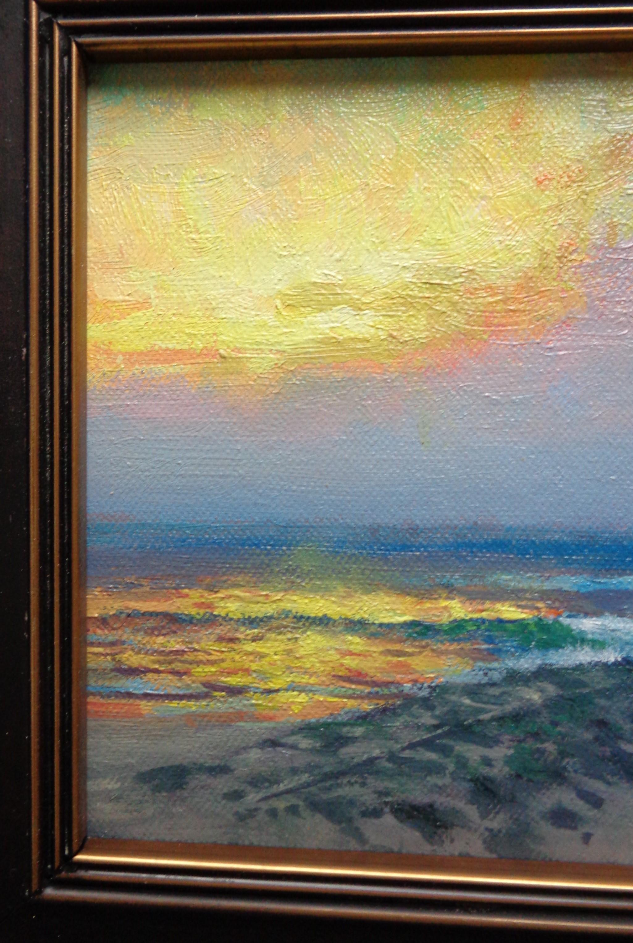 Paisaje marino contemporáneo Pintura al óleo Serie Amanecer de Michael Budden Jetty en venta 2