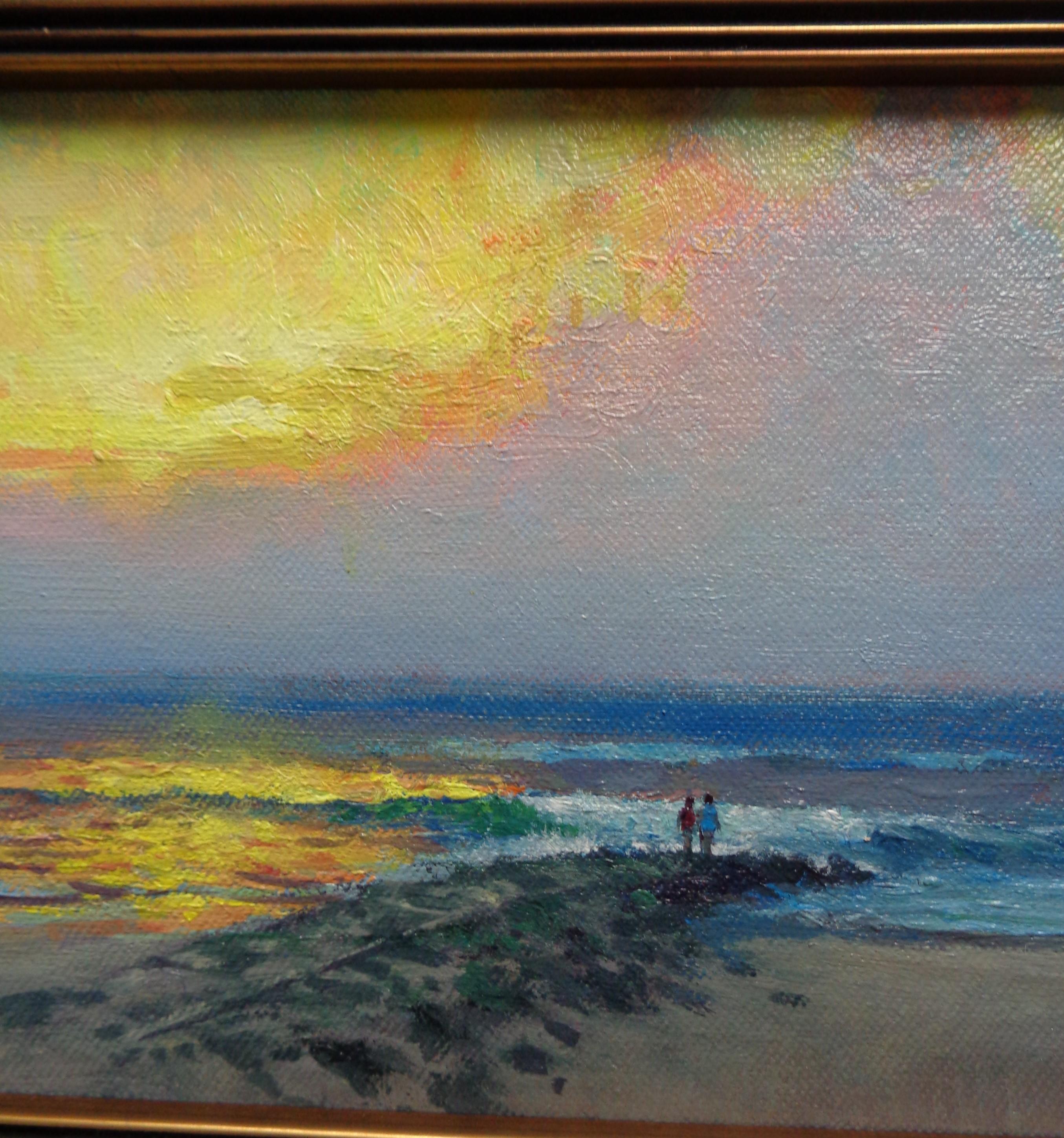 Paisaje marino contemporáneo Pintura al óleo Serie Amanecer de Michael Budden Jetty en venta 3