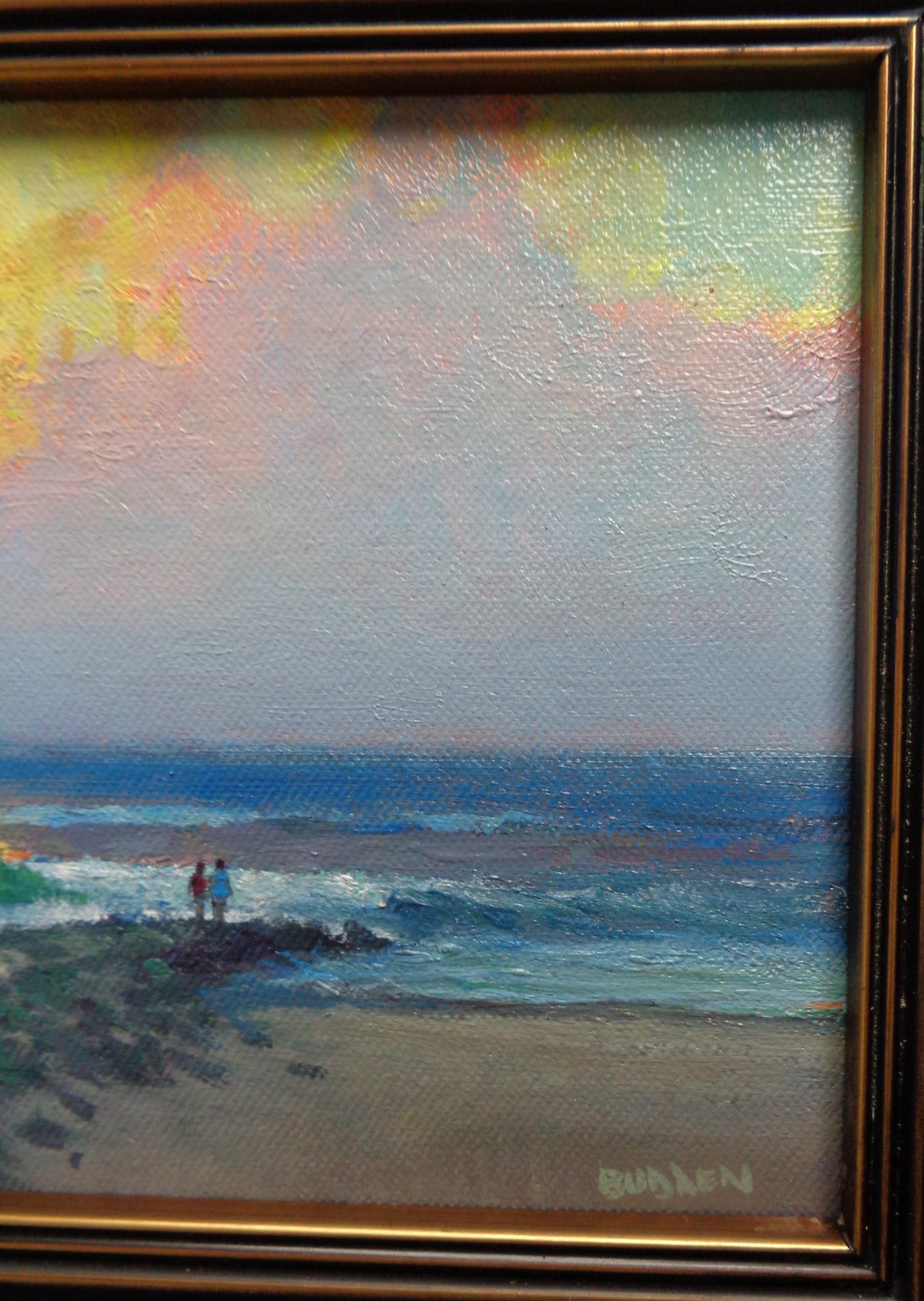 Paisaje marino contemporáneo Pintura al óleo Serie Amanecer de Michael Budden Jetty en venta 4
