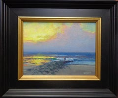Peinture à l'huile contemporaine de paysage marin Sunrise Series by Michael Budden People Jetty