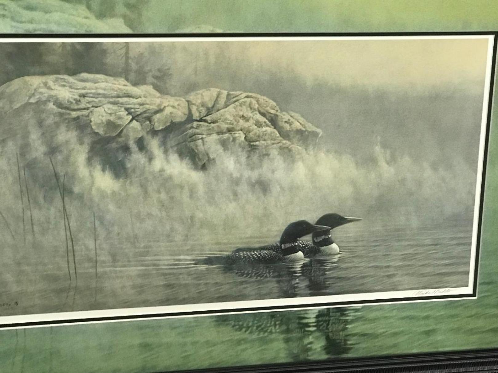 Stampa fauna selvatica contemporanea Loons Michael Budden Mystical Voyagers in vendita 2