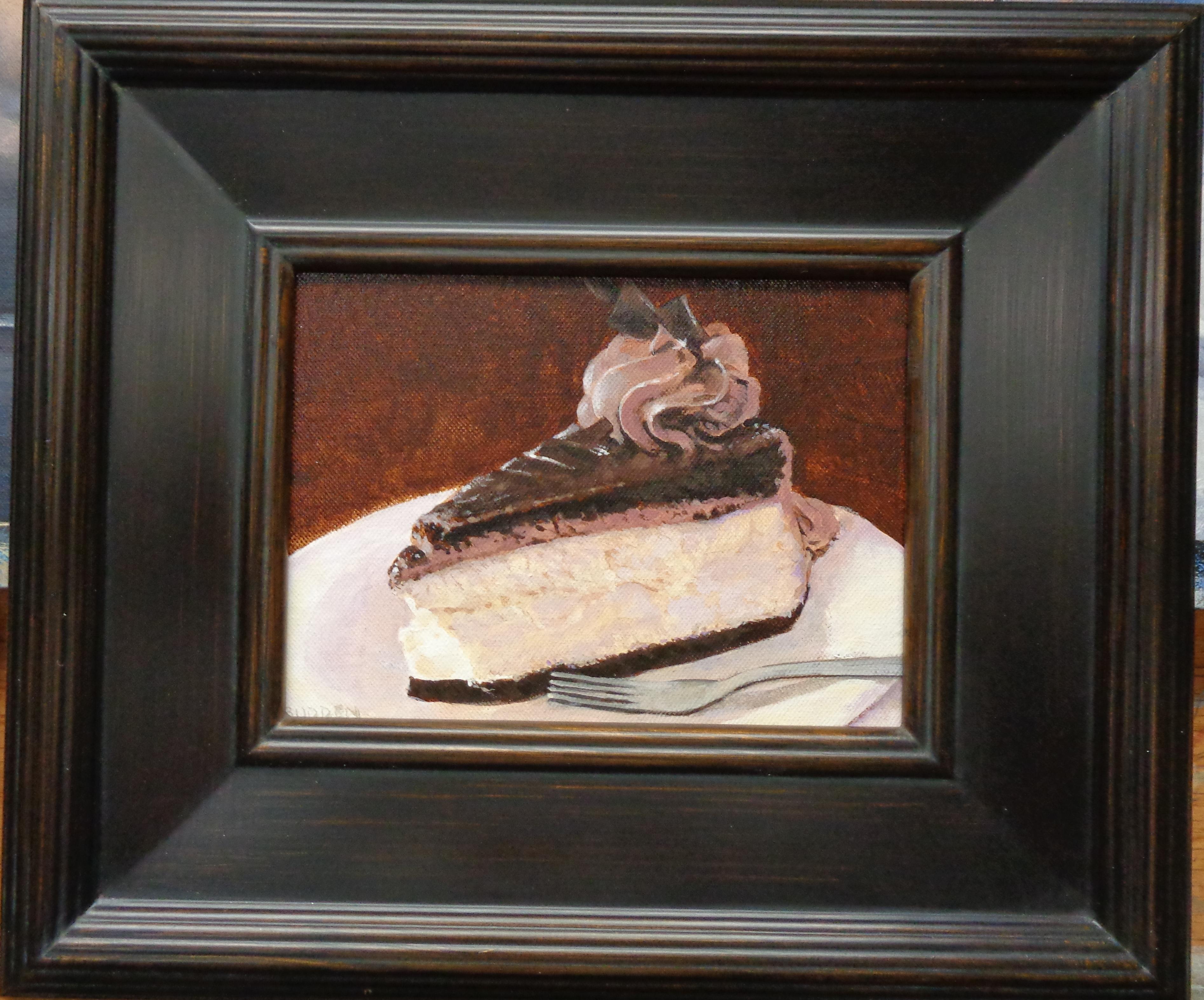 Tarta de queso y chocolate
acrílico/panel
6x8 sin enmarcar, 11,5 x 13,5 enmarcado
Una pintura acrílica sobre lienzo del galardonado artista contemporáneo Michael Budden que muestra una tarta de queso y chocolate.  La pintura es nueva, no ha sido