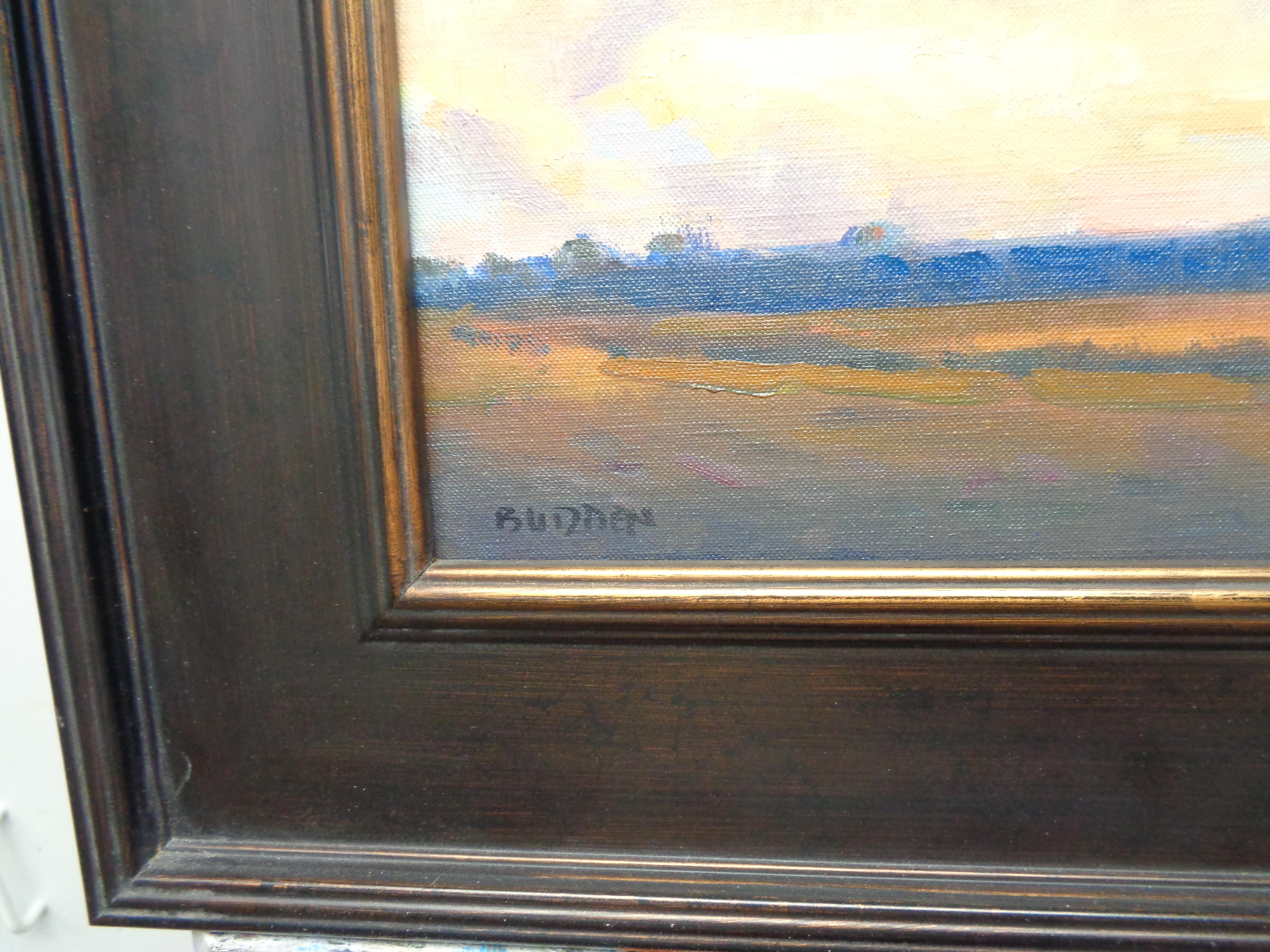 Paesaggio drammatico al tramonto e nuvole Pittura a olio impressionista Michael Budden 3