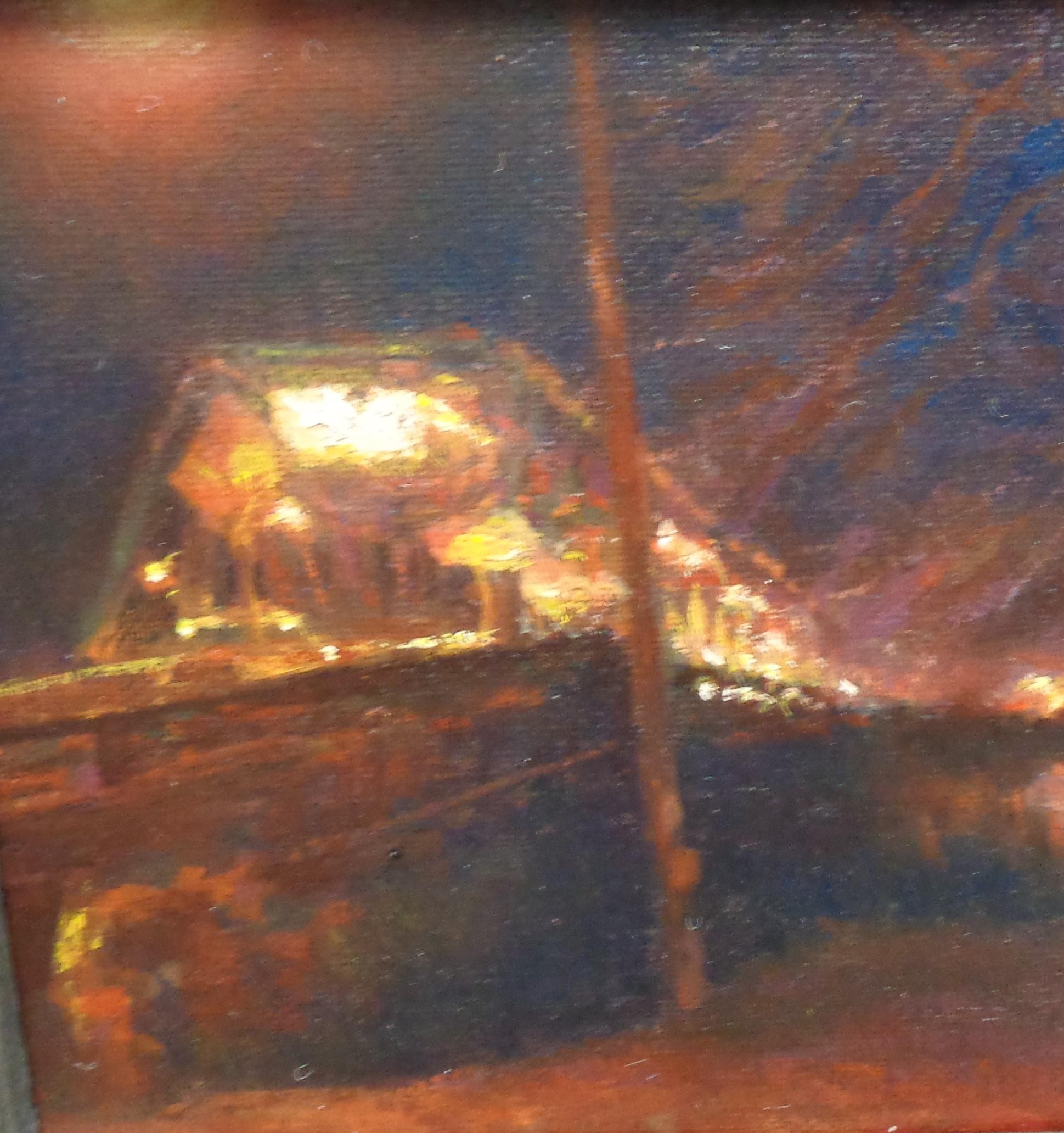 Notturno serale Pittura a olio New Hope Lambertville Bridge Michael Budden in vendita 2