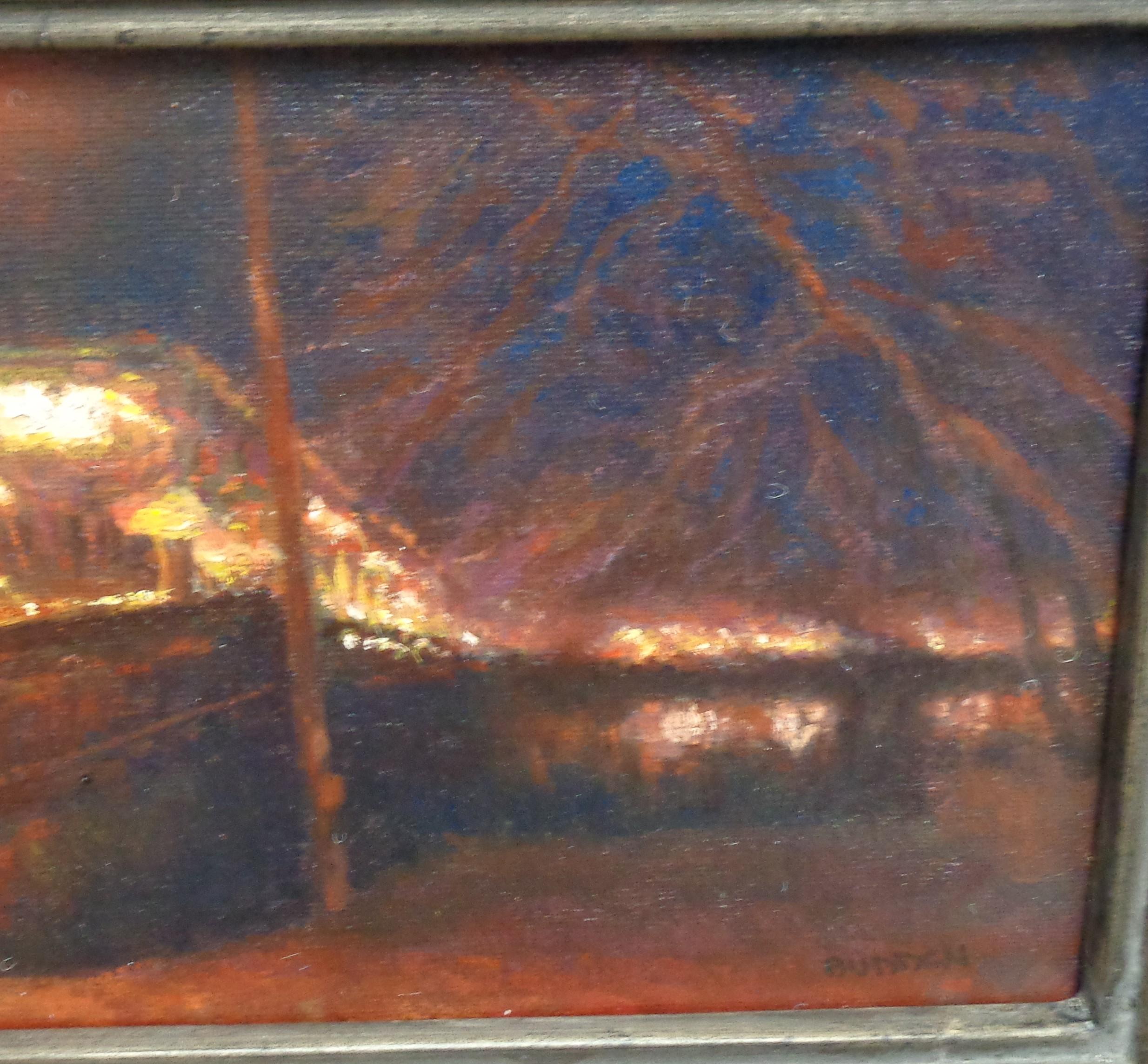 Evening Nocturne Oil Painting New Hope Lambertville Bridge Michael Budden  For Sale 2