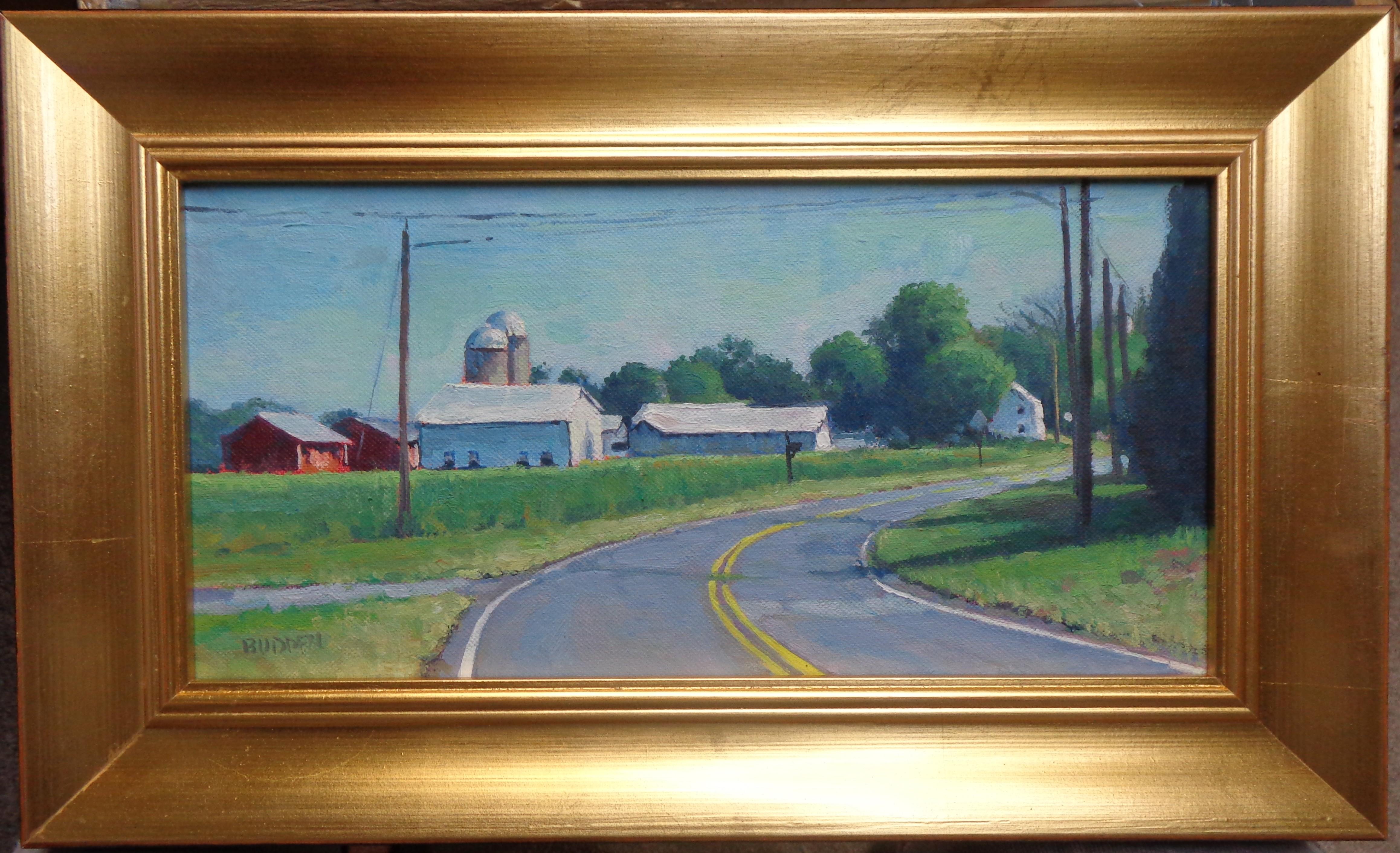 Paysage rural de ferme et de route Peinture à l'huile de Michael Budden
