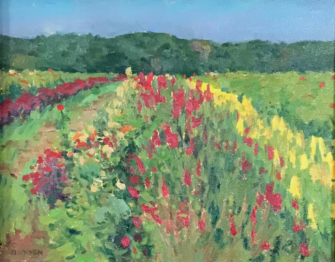 Paesaggio floreale Impressionista dipinto a olio da Michael Budden Campi estivi in vendita 1