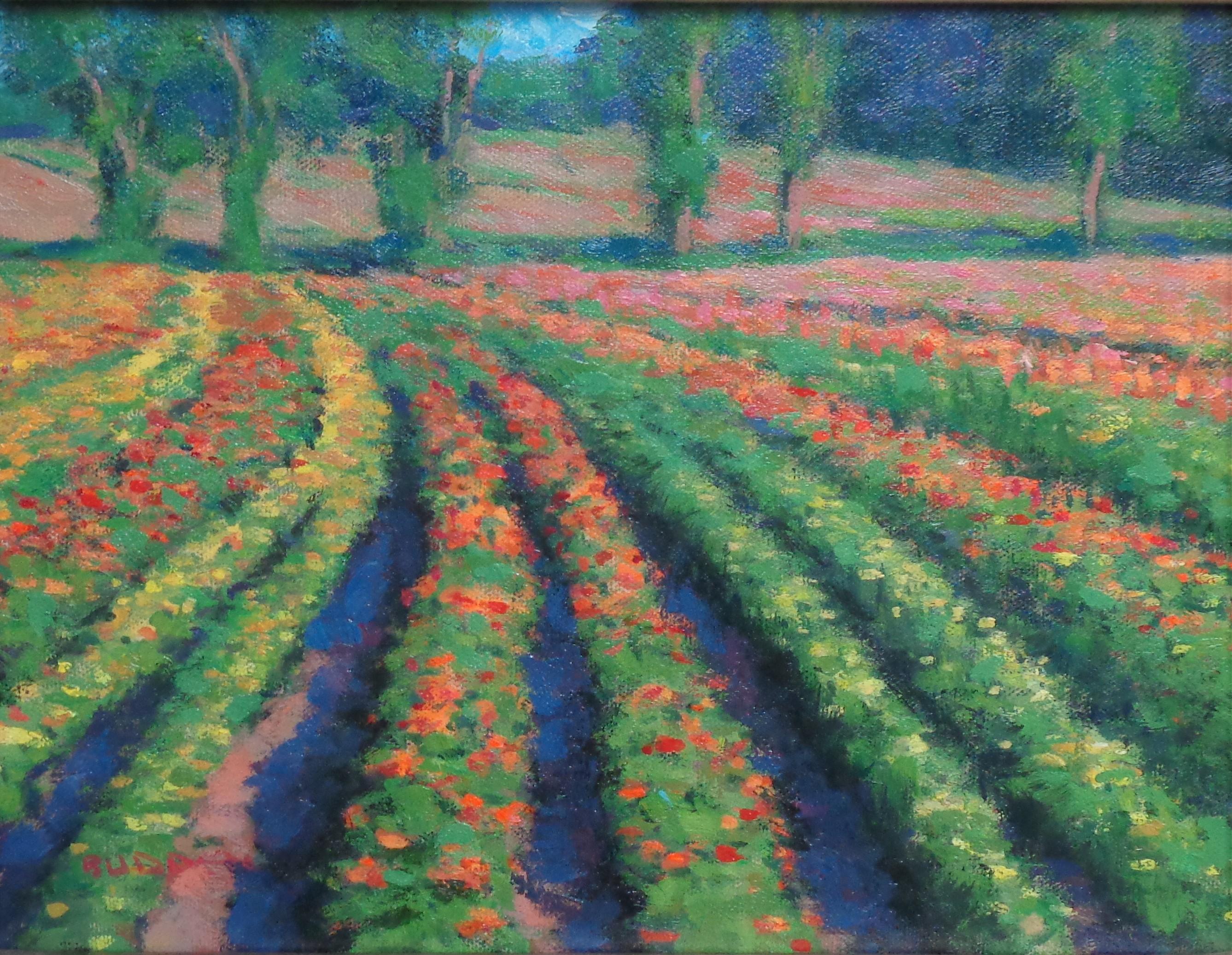 Peinture à l'huile impressionniste de Michael Budden Summer Fields IV - Paysage floral en vente 1