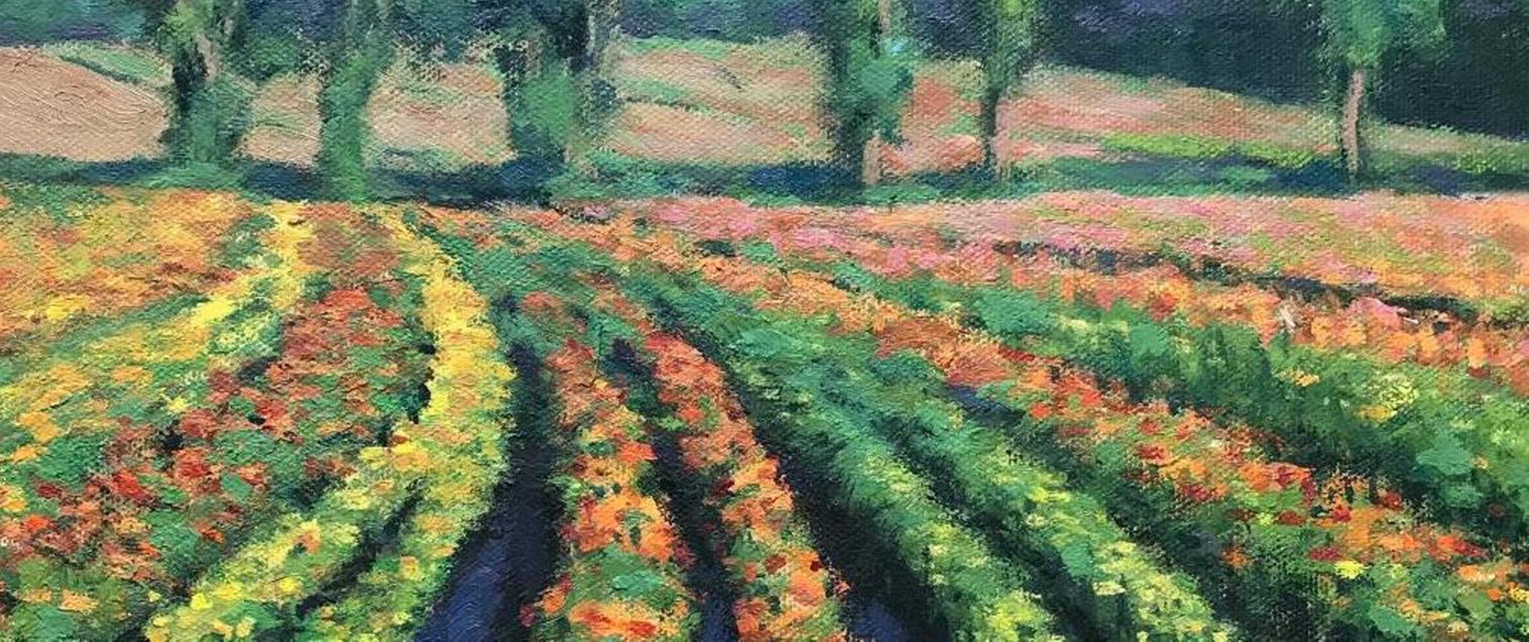 Paisaje floral Pintura al óleo impresionista de Michael Budden Campos de verano IV en venta 2