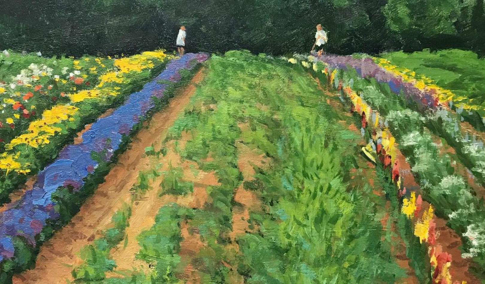  Floral Landscape Impressionistic Oil Painting by Michael Budden Summer Garden For Sale 2