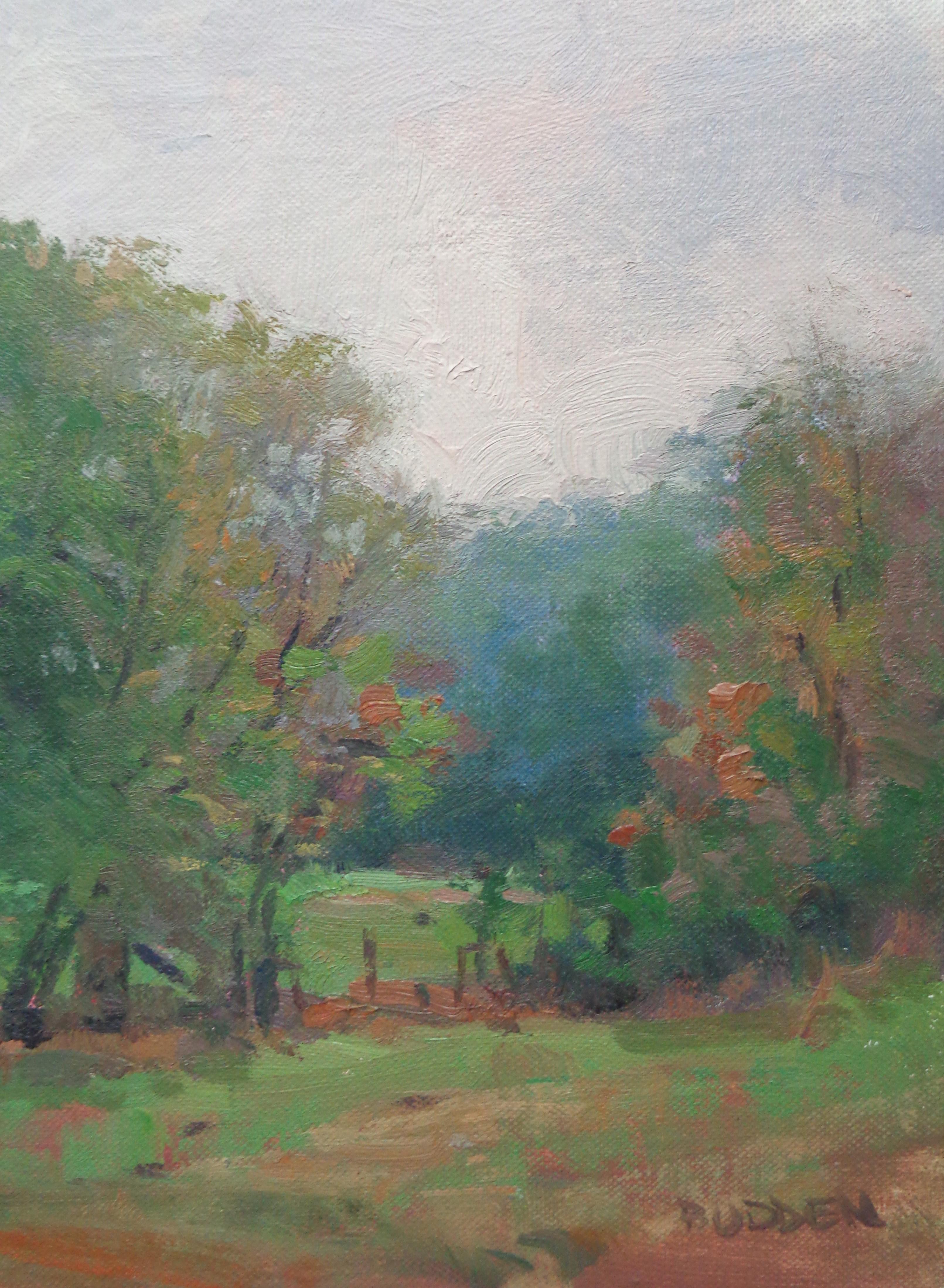 Paisaje otoñal impresionista Pintura al óleo Michael Budden Granja de principios de otoño en venta 4