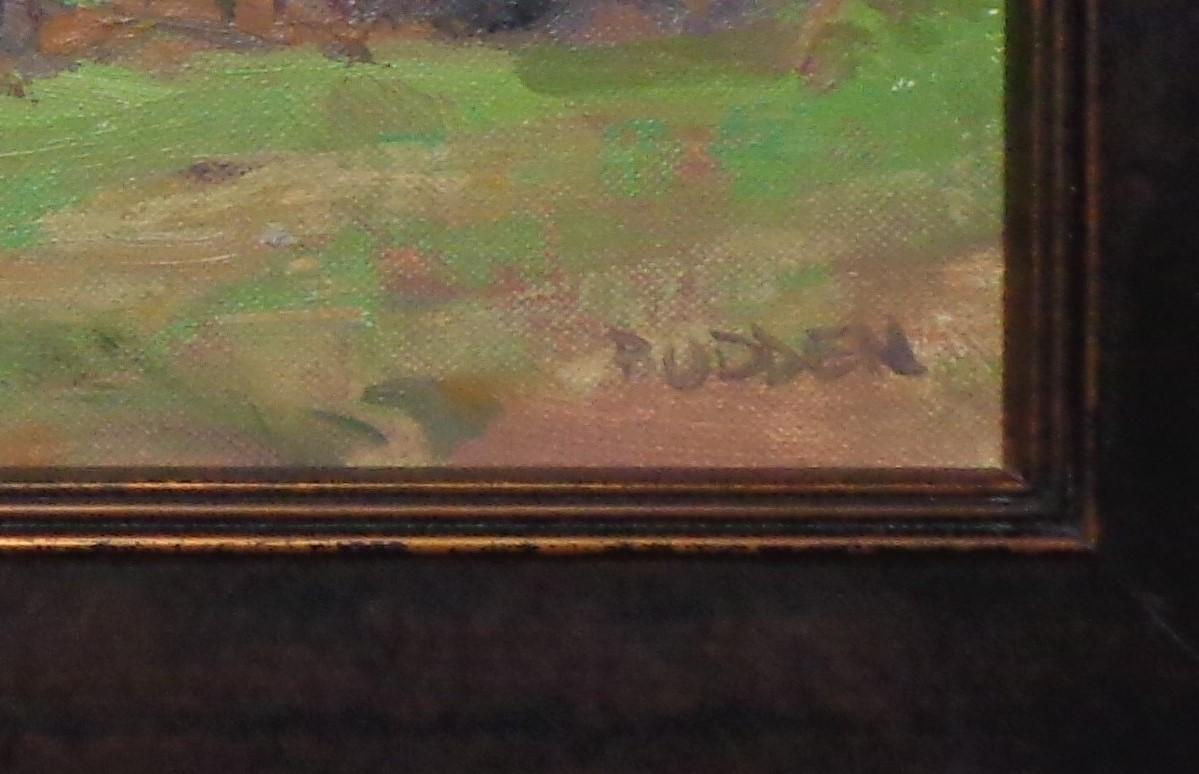 Paisaje otoñal impresionista Pintura al óleo Michael Budden Granja de principios de otoño en venta 6
