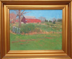  Peinture à l'huile impressionniste de Michael Budden - Paysage de grange lumineux du printemps
