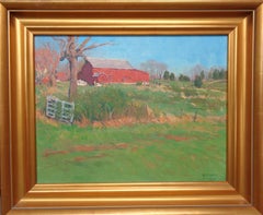 Impressionistische Scheune-Landschaft, Ölgemälde, Michael Budden, Licht des Frühlings