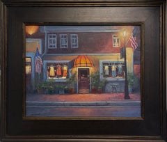 Impressionistic Cityscape Nocturne Oil Painting Michael Budden American Flags