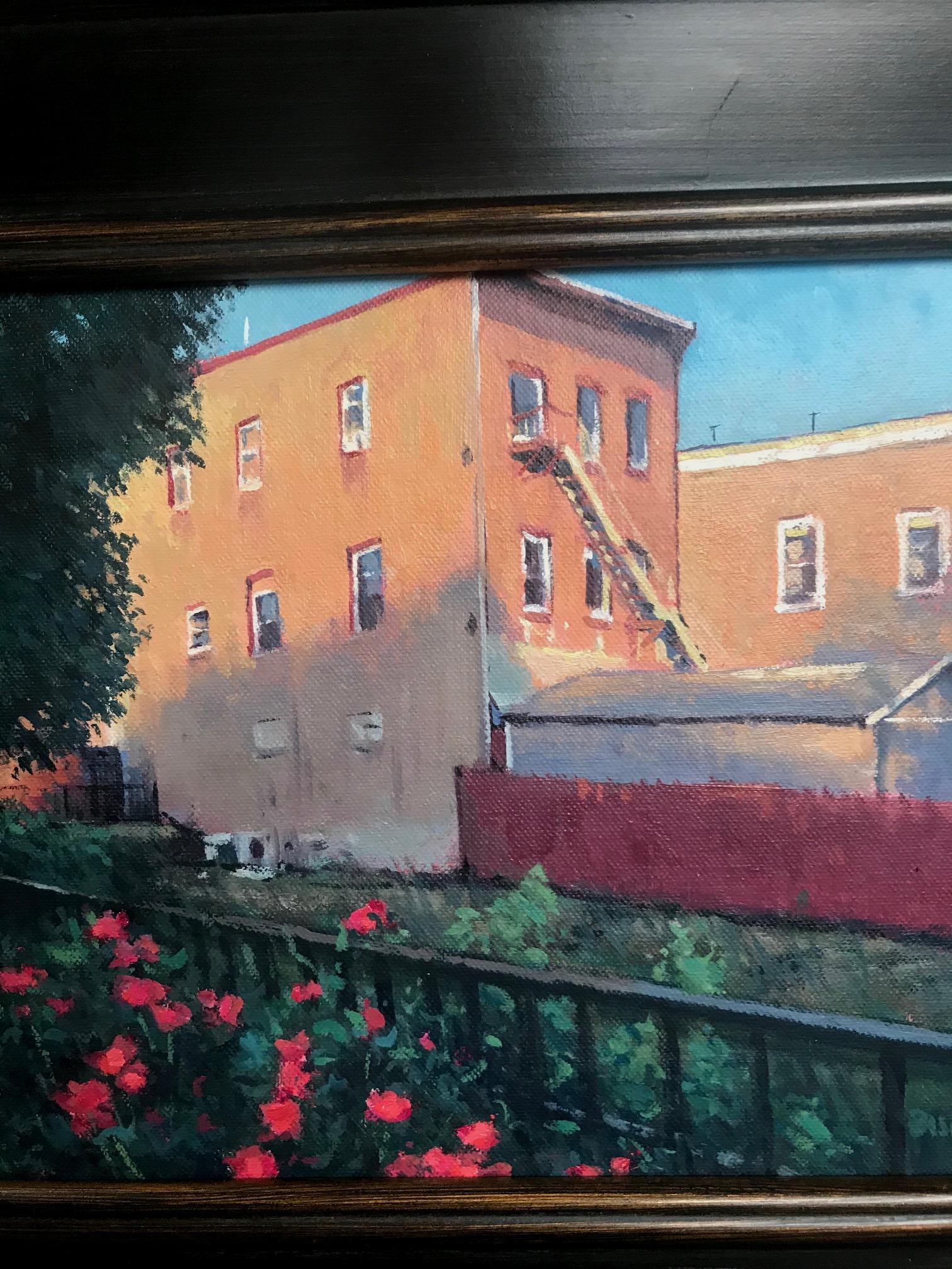 Paisaje urbano impresionista Pintura al óleo de Michael Budden Sombra y Luz en venta 1