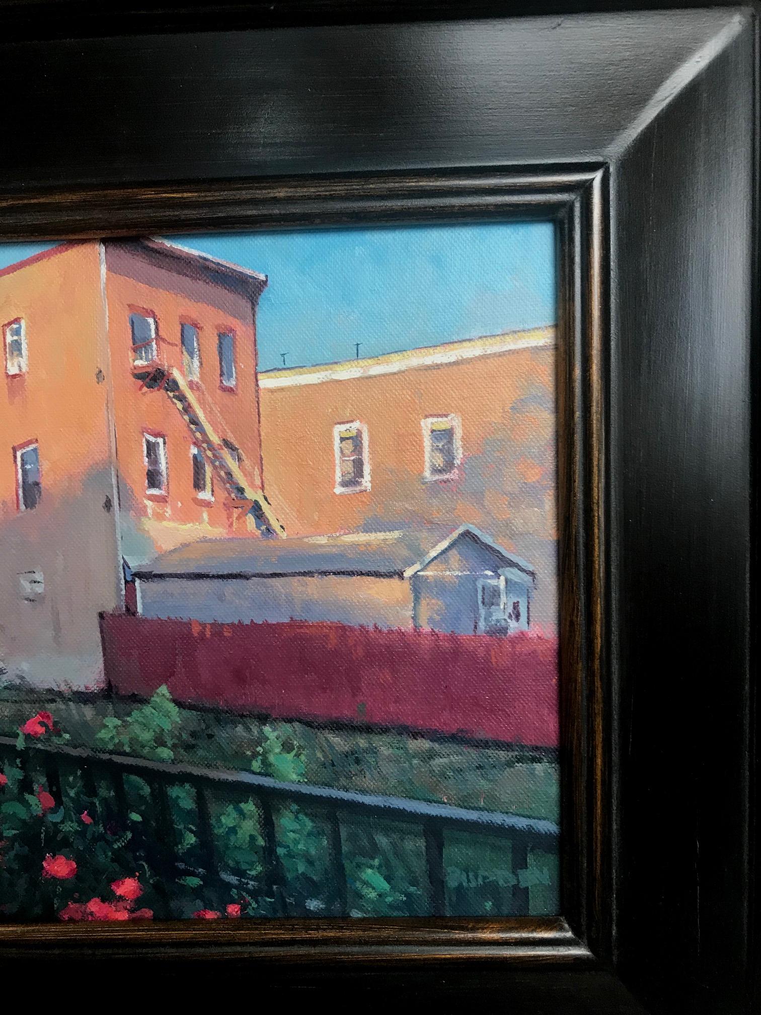 Paisaje urbano impresionista Pintura al óleo de Michael Budden Sombra y Luz en venta 2