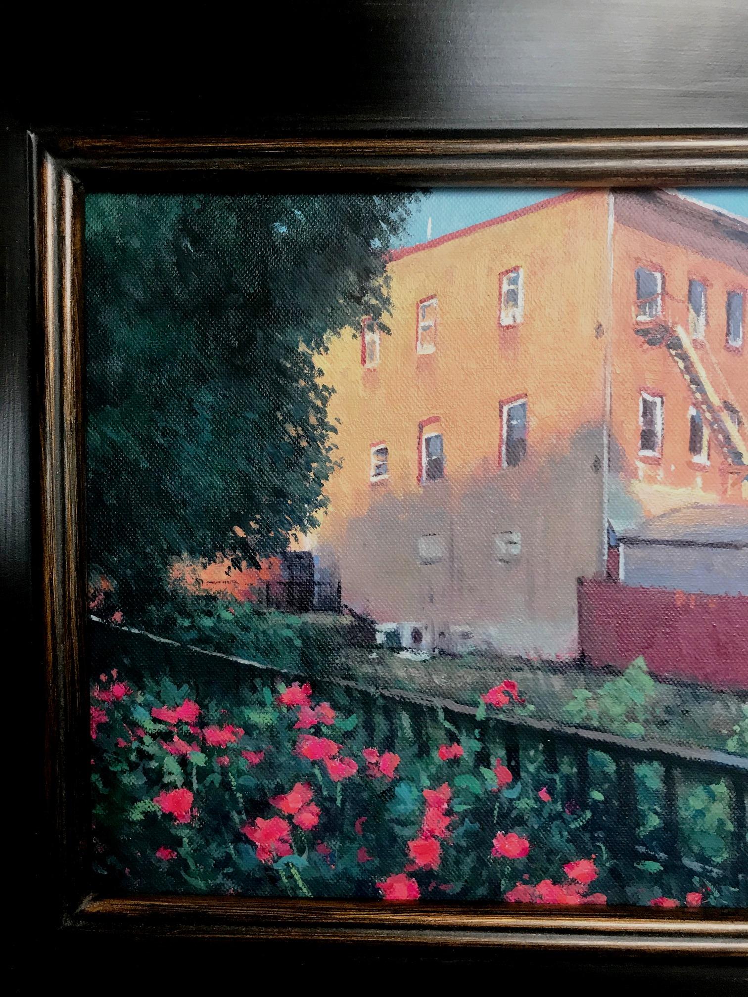 Paisaje urbano impresionista Pintura al óleo de Michael Budden Sombra y Luz en venta 3