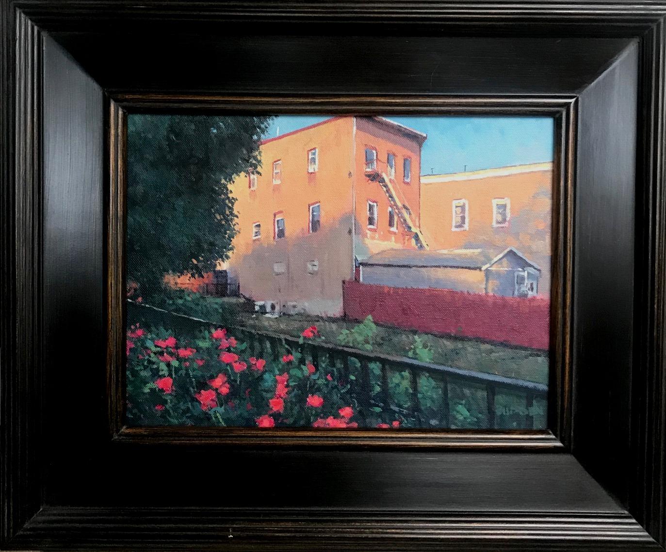 Shadoow & Light, Bordentown City
oil/panel
9 x 12 image
Here is an oil painting that showcases a cityscape dressed in a beautiful quality of light. The image is inspired by a a view along Railroad Avenue in Bordentown NJ where the artist grew up and