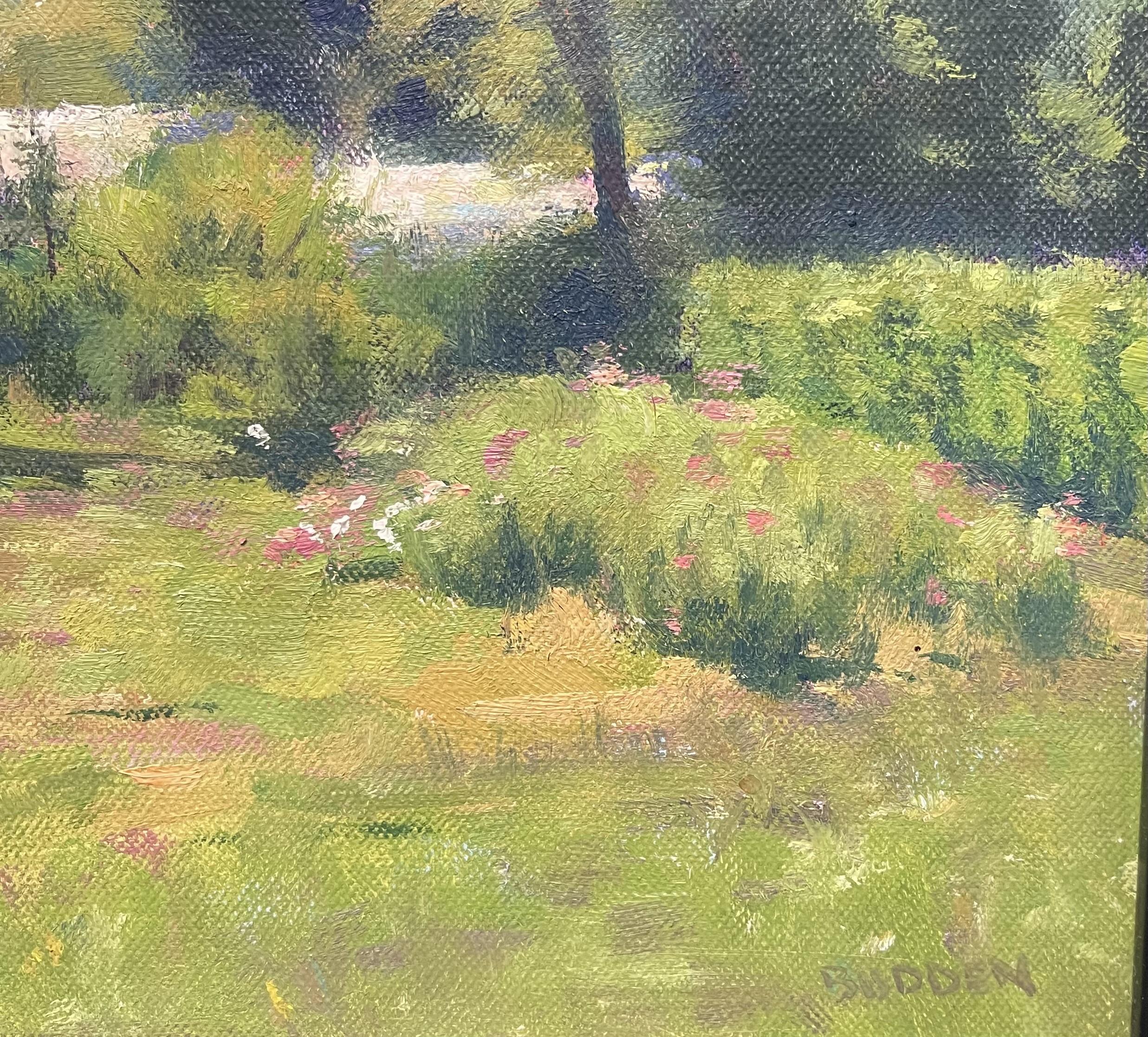 Pintura al óleo impresionista de Michael Budden sobre un paisaje agrícola Hermosa luz en venta 1