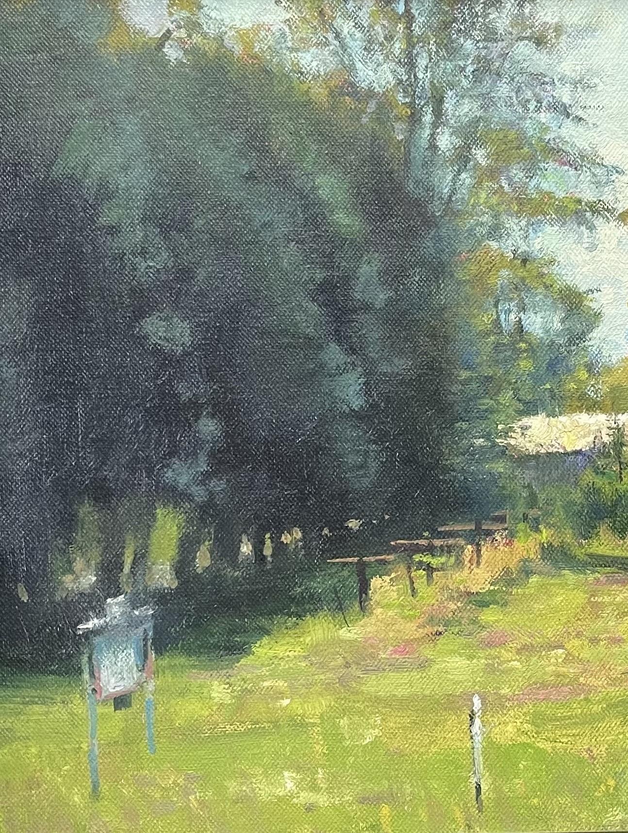 Pintura al óleo impresionista de Michael Budden sobre un paisaje agrícola Hermosa luz en venta 2