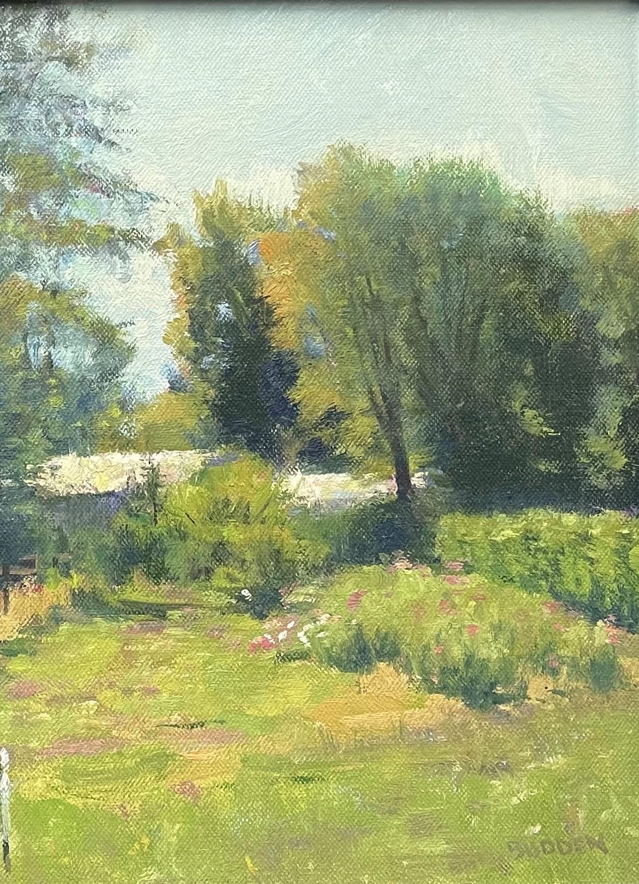 Pintura al óleo impresionista de Michael Budden sobre un paisaje agrícola Hermosa luz en venta 3