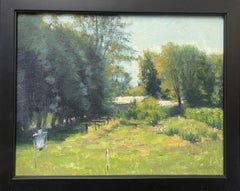 Pintura al óleo impresionista de Michael Budden sobre un paisaje agrícola Hermosa luz