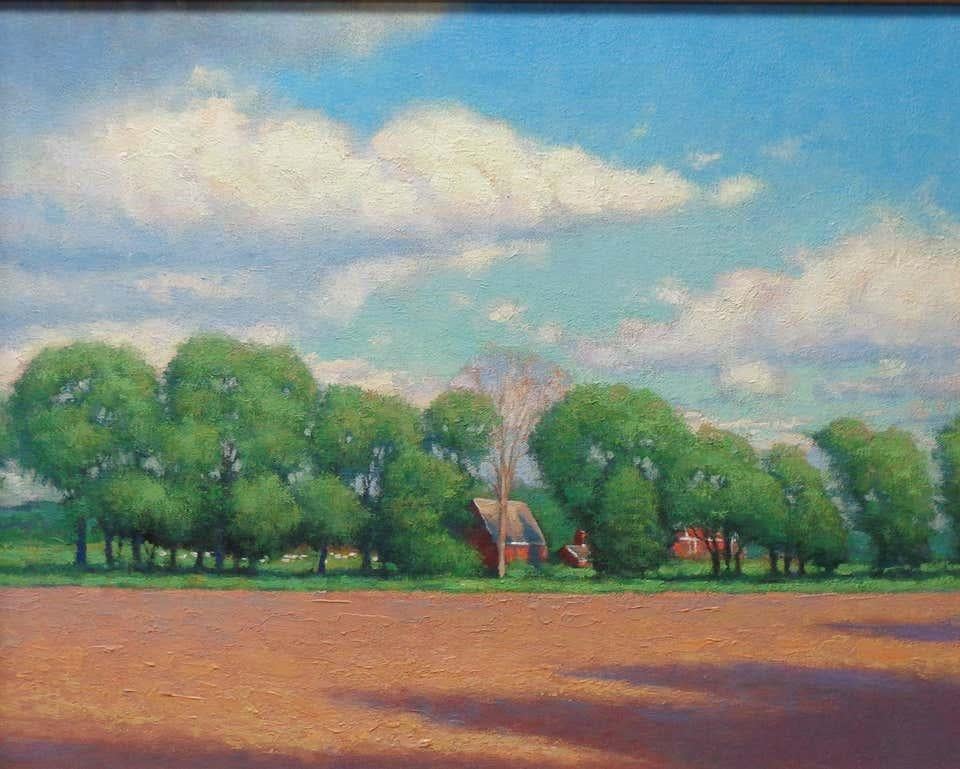 Pittura ad olio impressionista di paesaggio agricolo di Michael Budden Colore di campagna in vendita 1