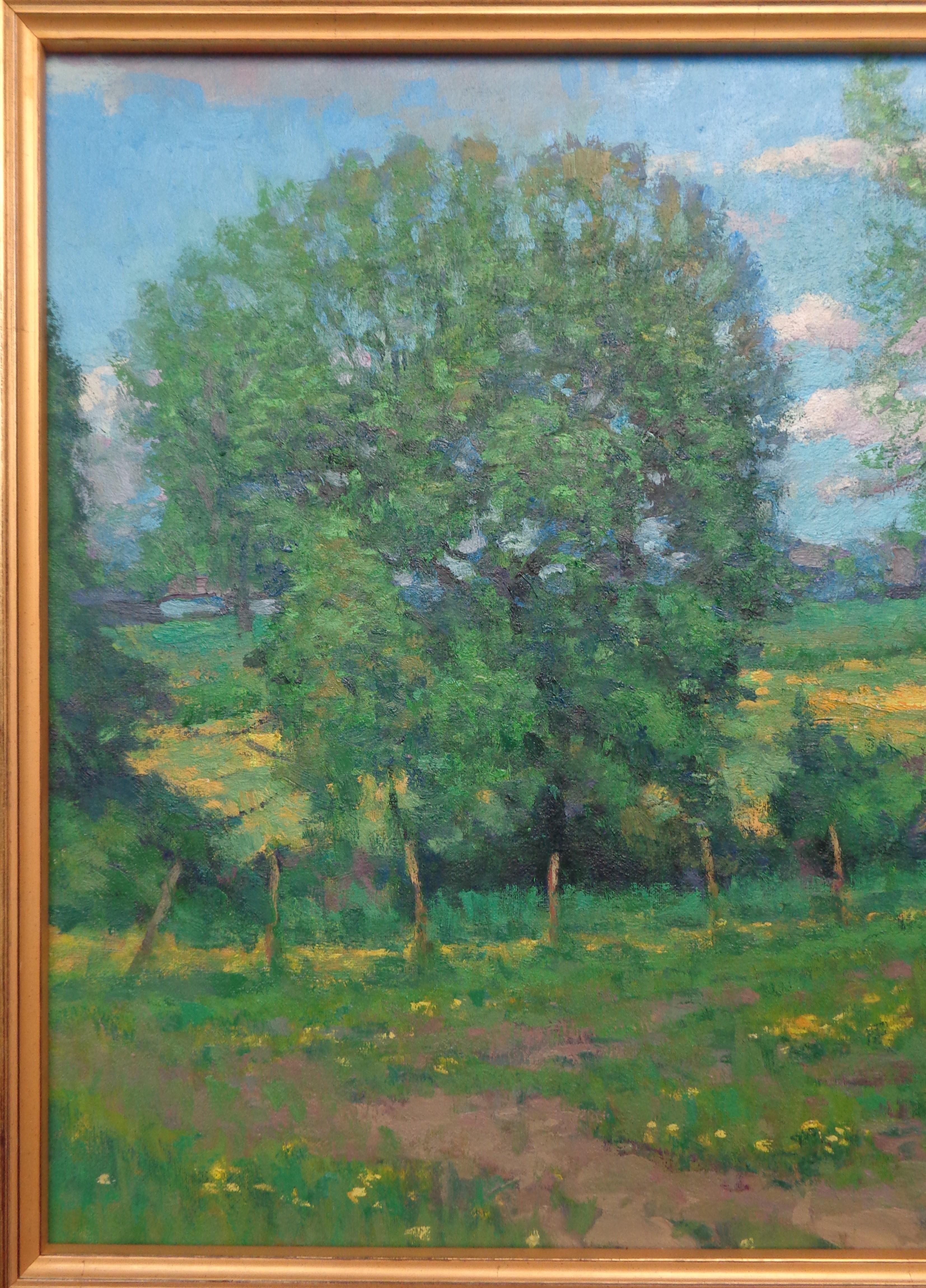 Pittura ad olio impressionista di paesaggio agricolo di Michael Budden Primavera gloriosa in vendita 1