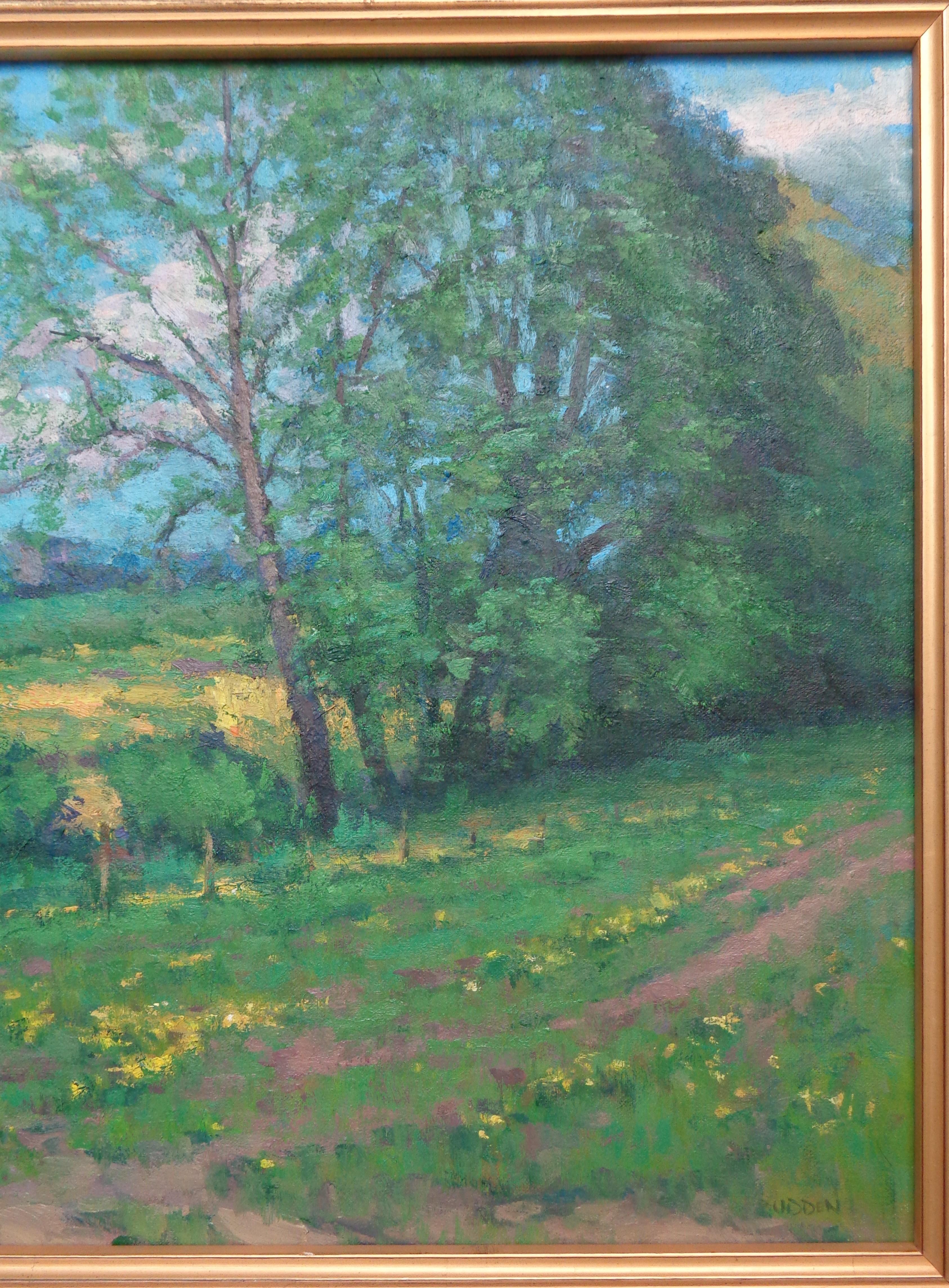  Impressionistic Farm Landscape Oil Painting Michael Budden Glorious Spring For Sale 3
