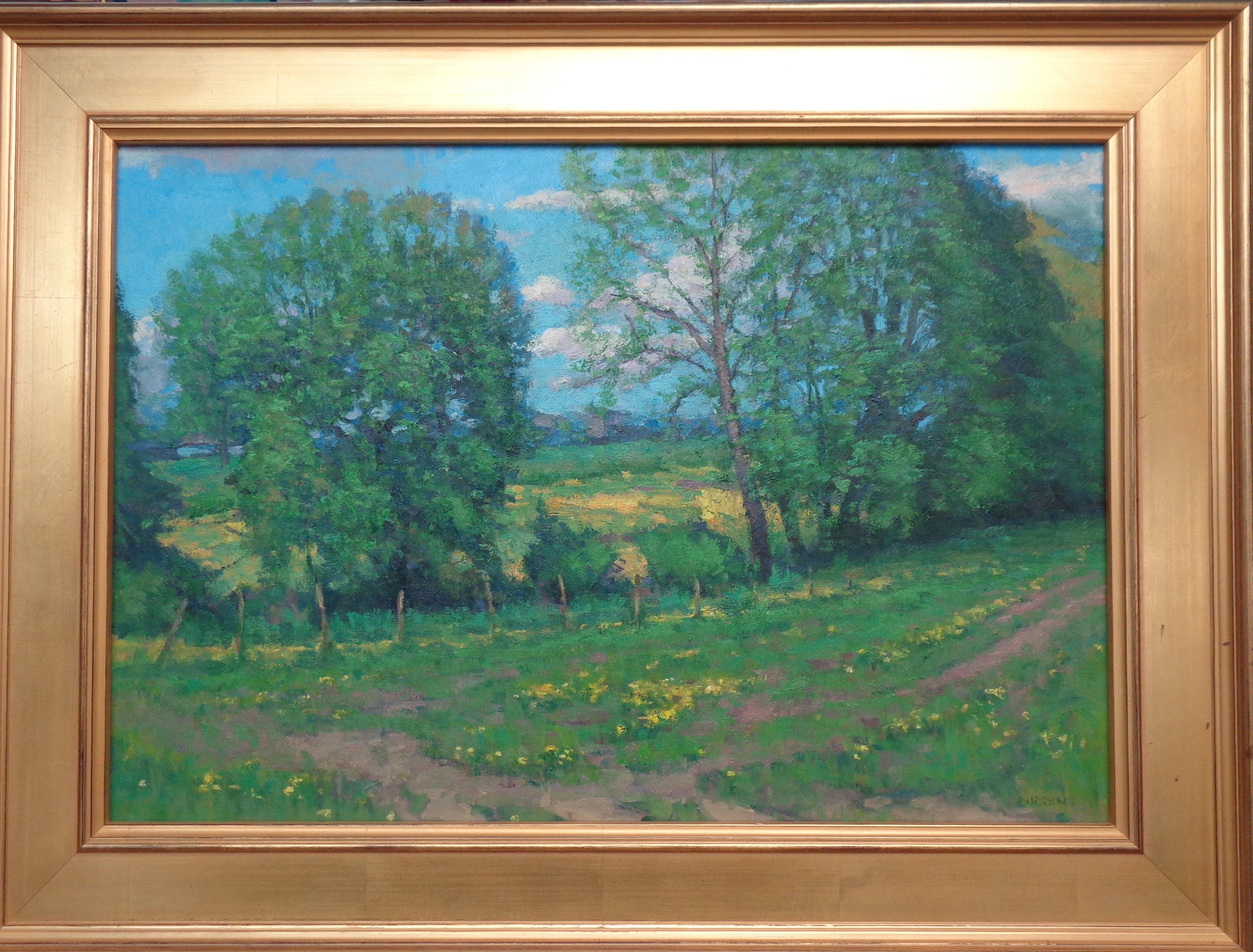 Glorious Spring
oil/canvas 18 x 26 image
24 x 32 1/4 framed, is an impressionistic landscape oil painting on canvas that showcases a beautiful early spring farm  scene near my home where I often paint. This painting exudes the rich qualities of oil