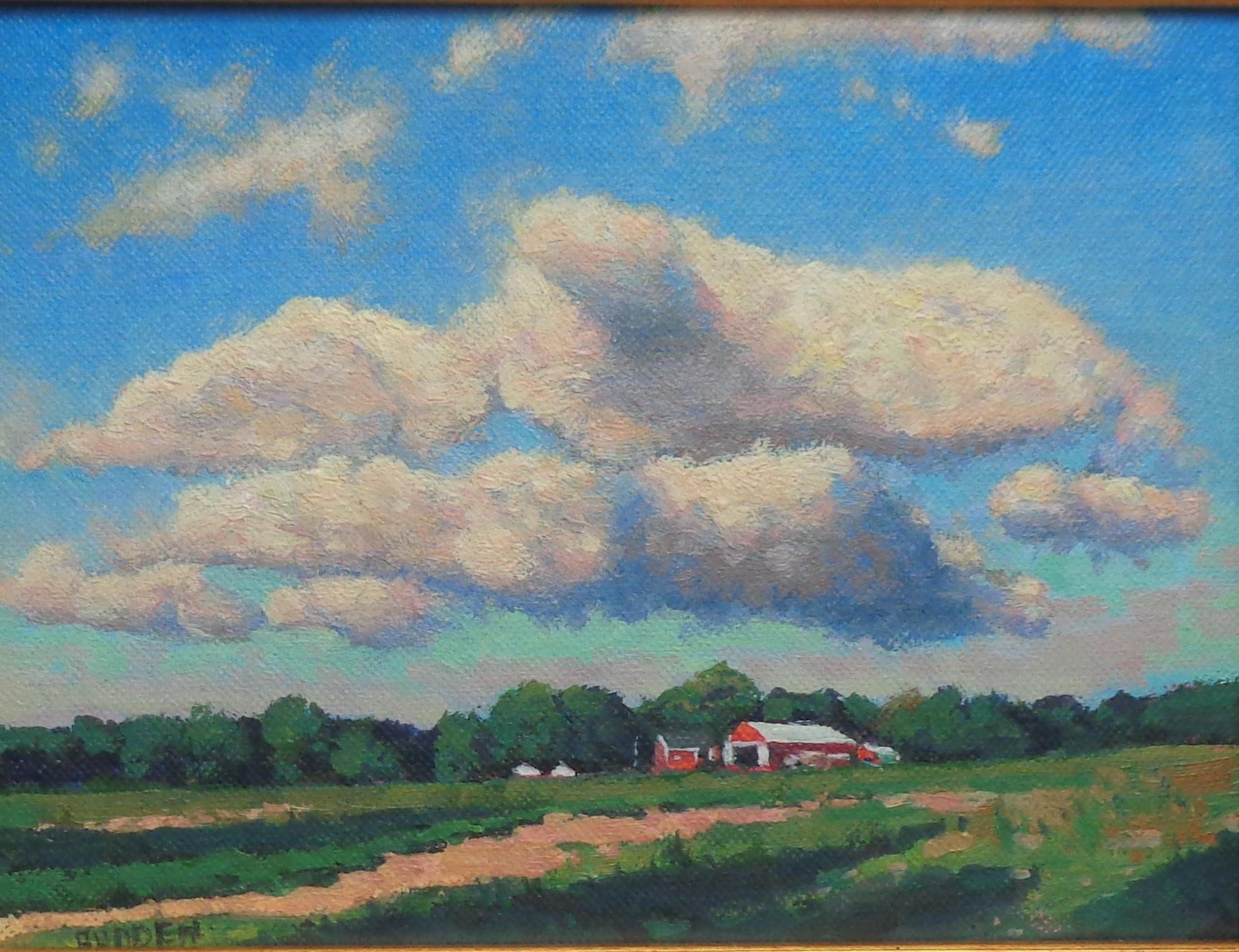  Impressionistische Bauernhof-Landschaft Ölgemälde Michael Budden Himmel-Wolken-Studie im Angebot 1