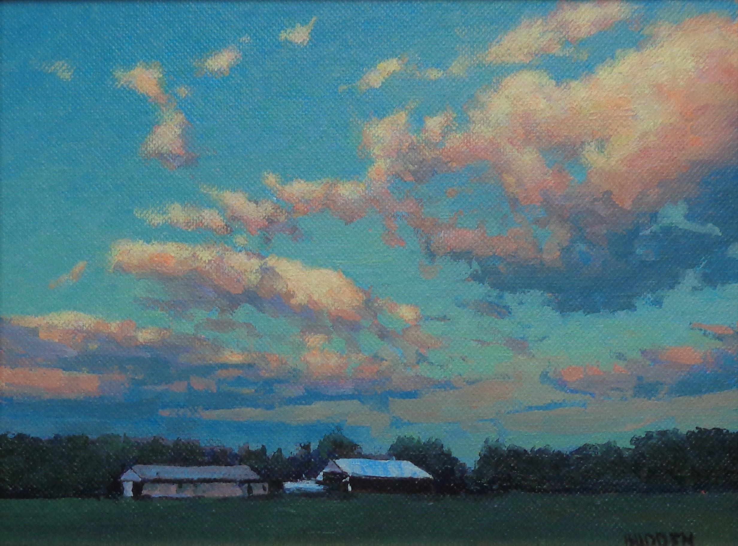  Impressionistische Bauernhof-Landschaft Ölgemälde Michael Budden Himmel-Wolken-Studie im Angebot 1
