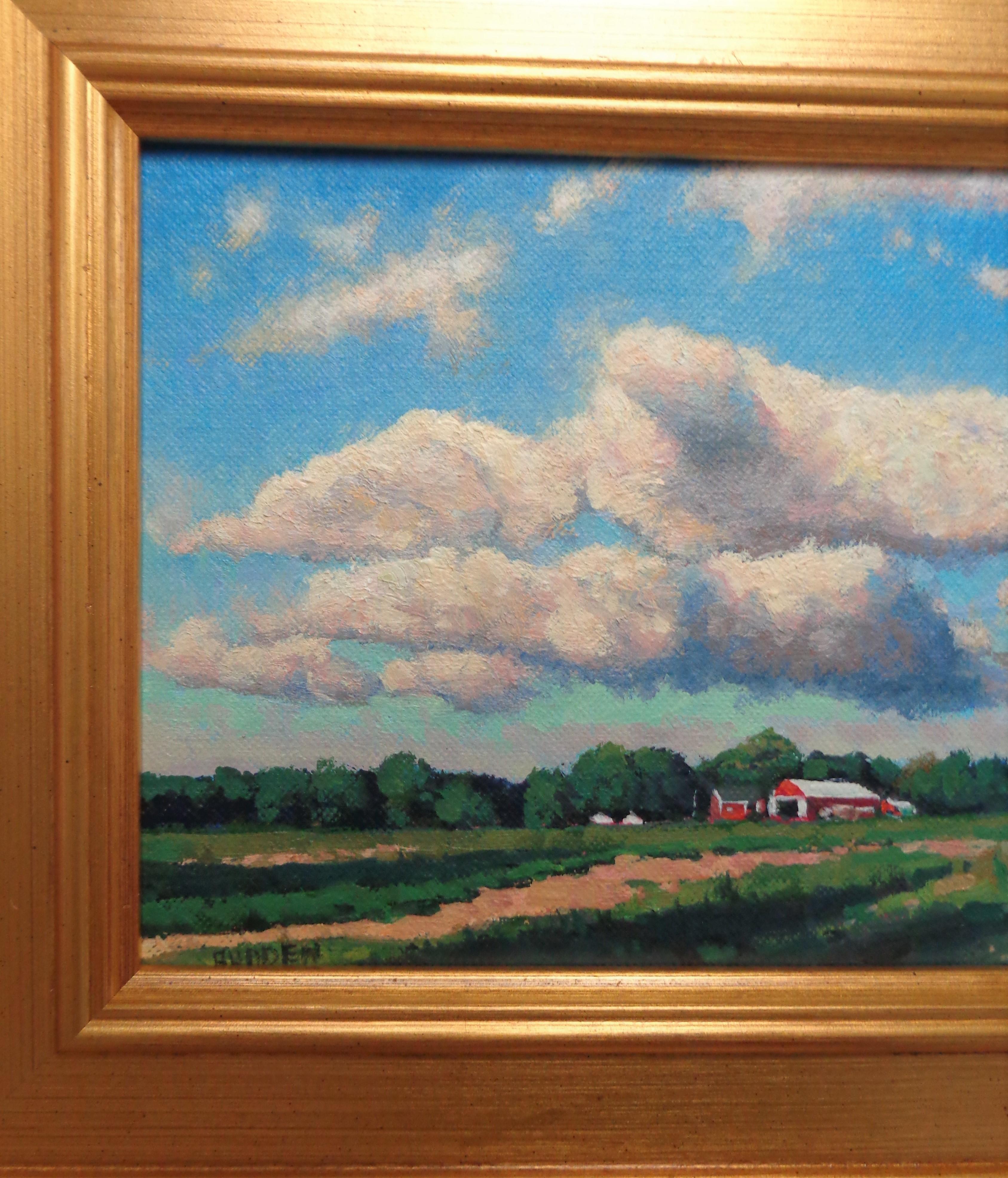  Impressionistische Bauernhof-Landschaft Ölgemälde Michael Budden Himmel-Wolken-Studie im Angebot 2