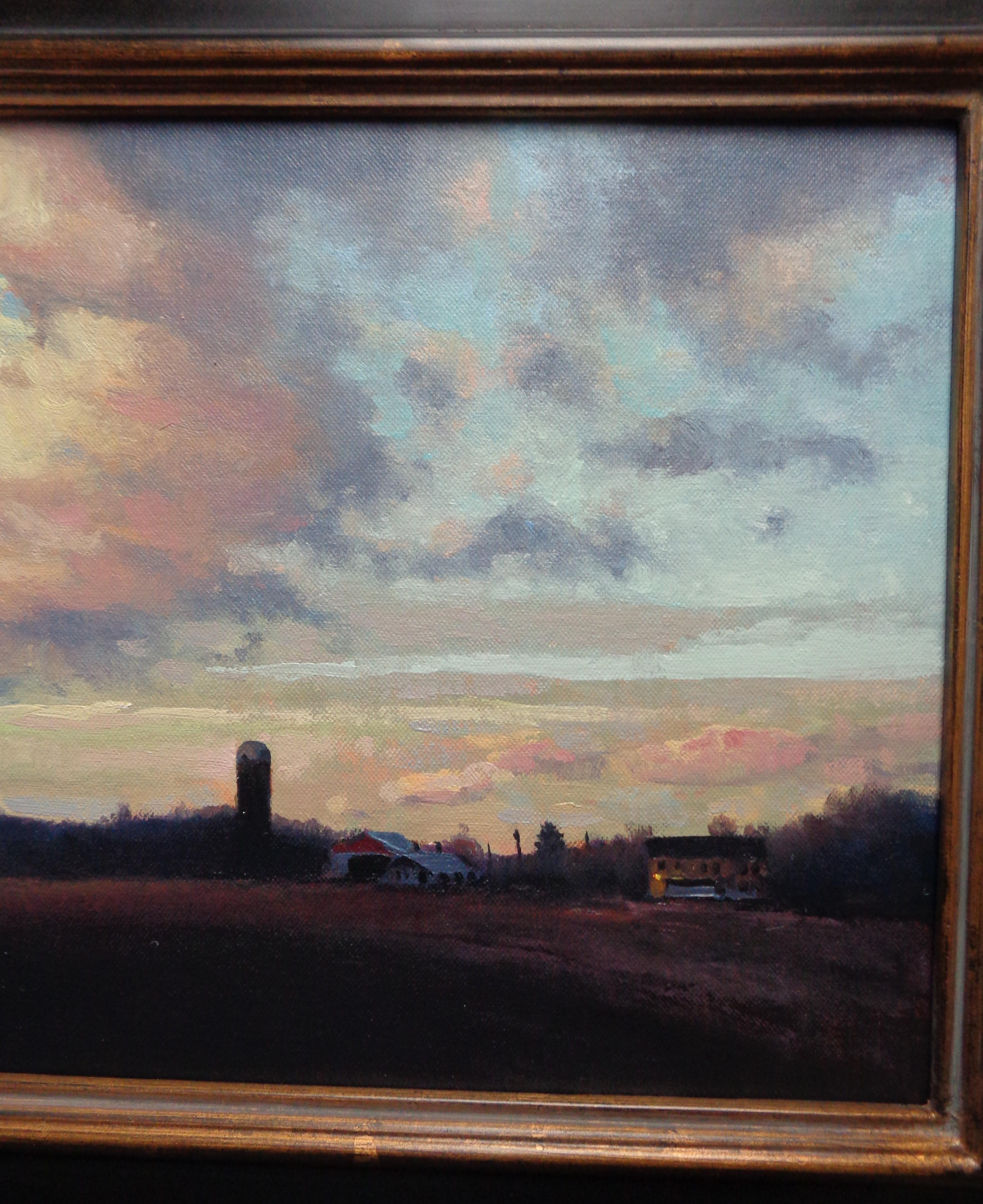 Impressionistische Bauernhof-Landschaft Ölgemälde Michael Budden Himmel-Wolken-Studie im Angebot 2