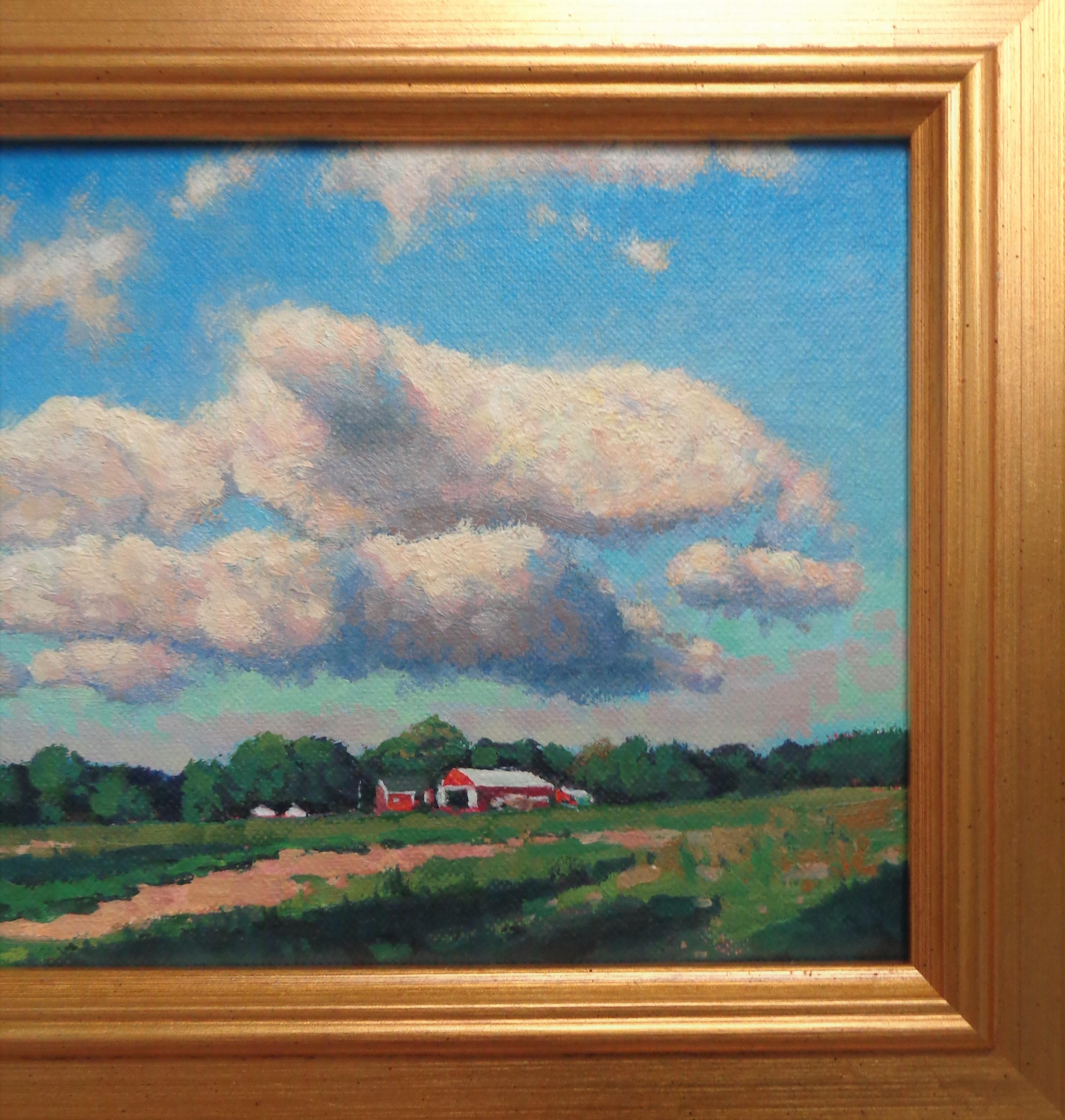  Impressionistic Farm Landscape Oil Painting Michael Budden Sky Cloud Study For Sale 3