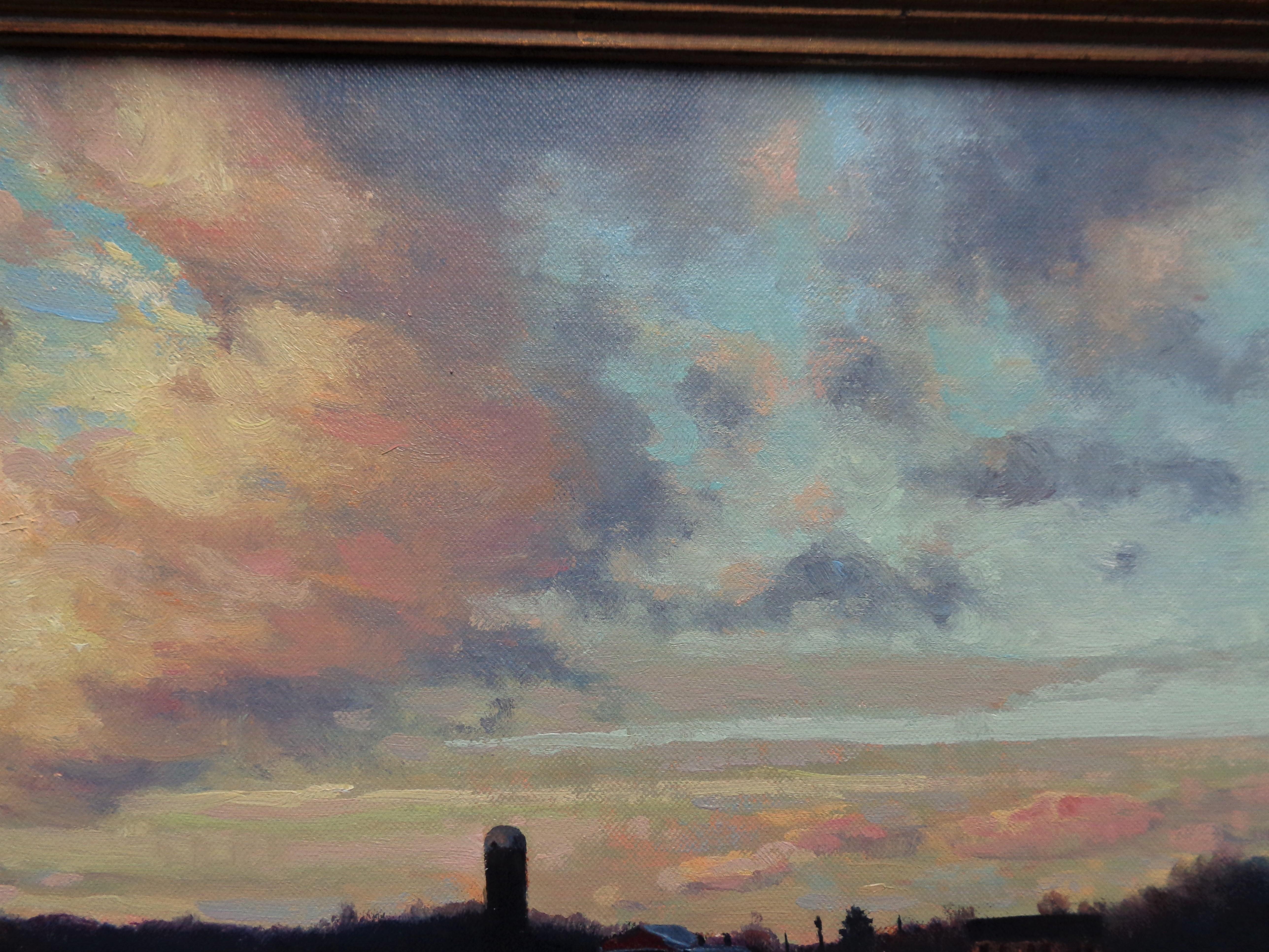 Impressionistische Bauernhof-Landschaft Ölgemälde Michael Budden Himmel-Wolken-Studie im Angebot 3