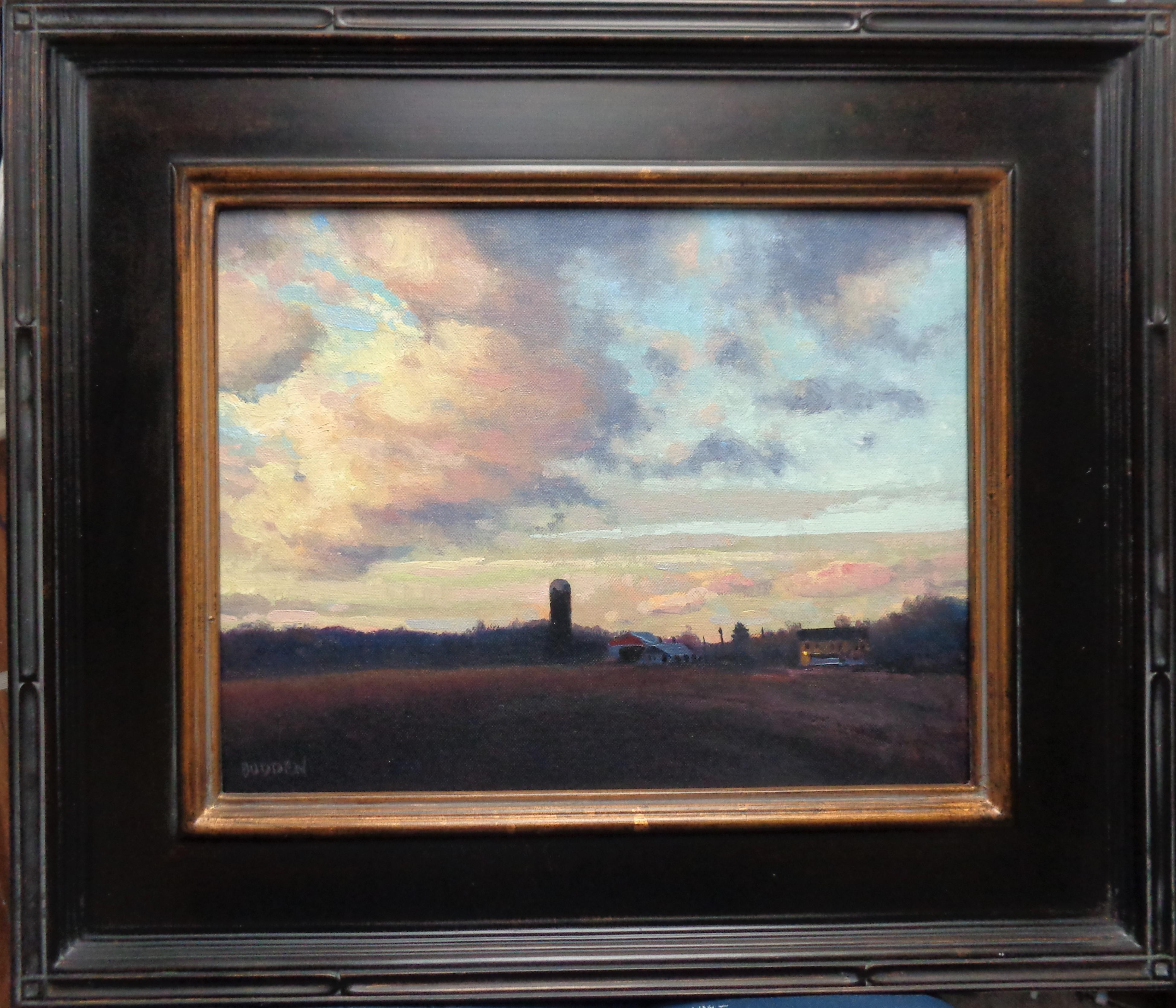 Evening Skies
oil/panel
11 x 14 image size
Evening Skies is an oil on panel painting of a scene near my studio that I love to paint in various seasons and lighting effects. The painting exudes the rich qualities of oil paint with bright strong
