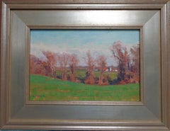 Pittura a olio impressionista di paesaggio agricolo Michael Budden Studio della fattoria di primavera