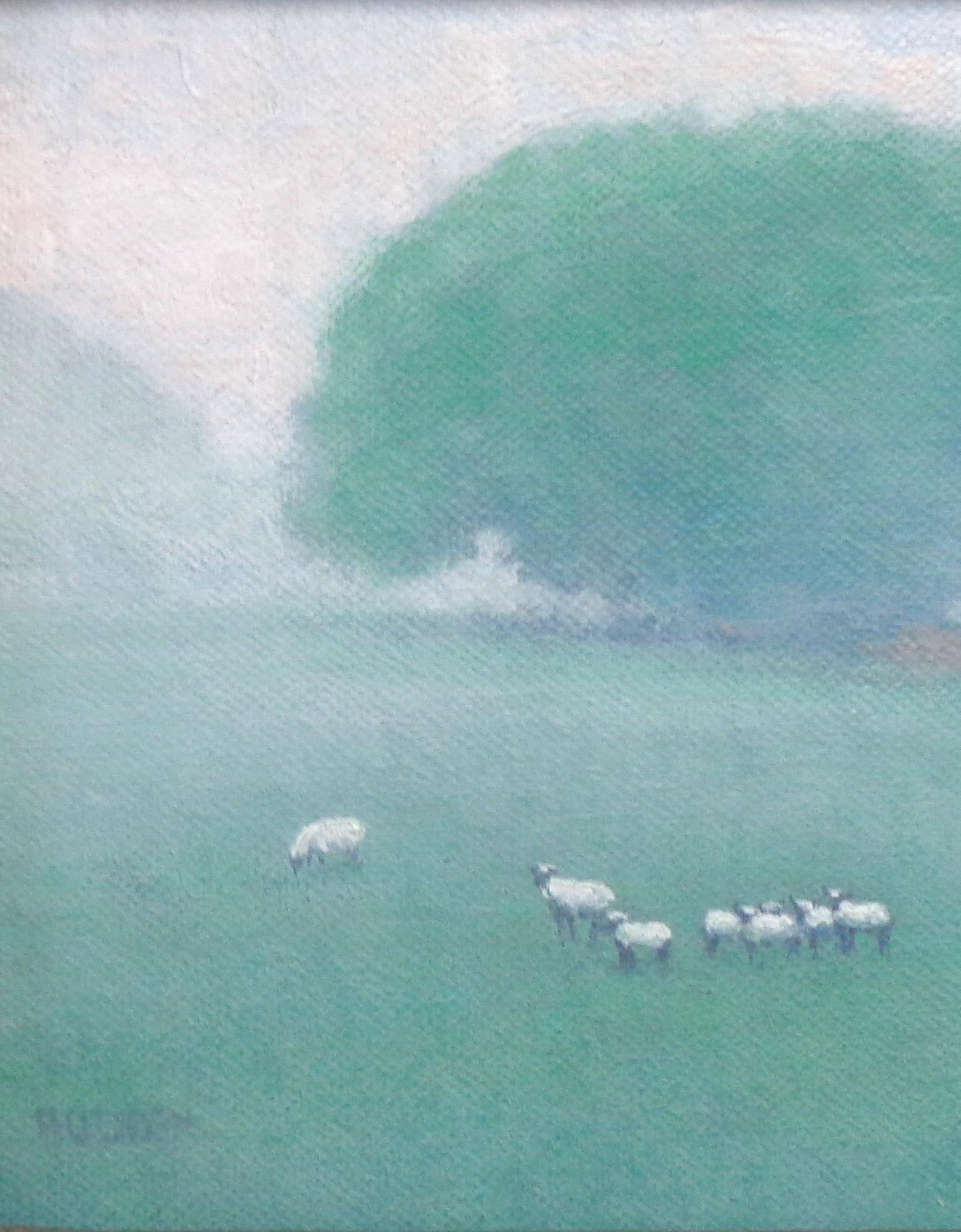 Impressionistische Bauernhoflandschaft Ölgemälde Michael Budden Frühling Schafe im Angebot 2