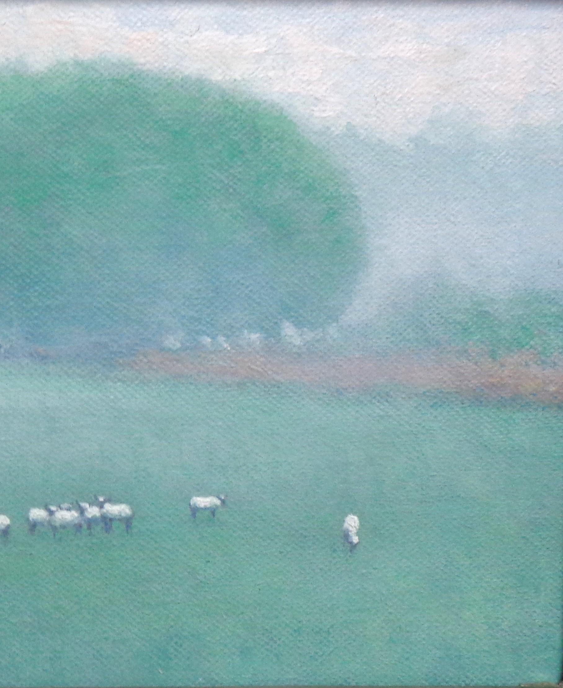 Impressionistische Bauernhoflandschaft Ölgemälde Michael Budden Frühling Schafe im Angebot 3