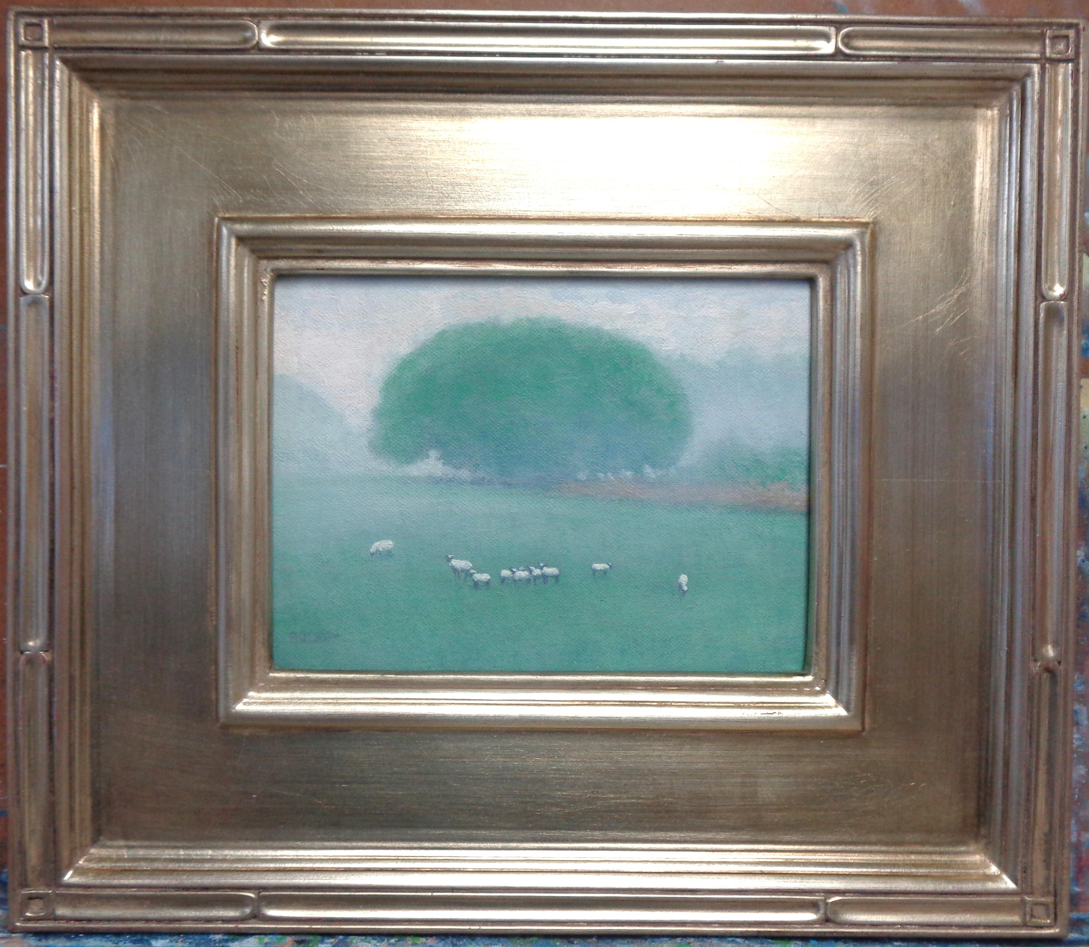  Spring Sheep
oil/panel
6 x 8 unframed, 12 3/8 x 14 1/4 framed is an impressionistic landscape oil painting on canvas panel that showcases a beautiful early spring farm scene near my home where I see these sheep almost everyday. I was attracted to